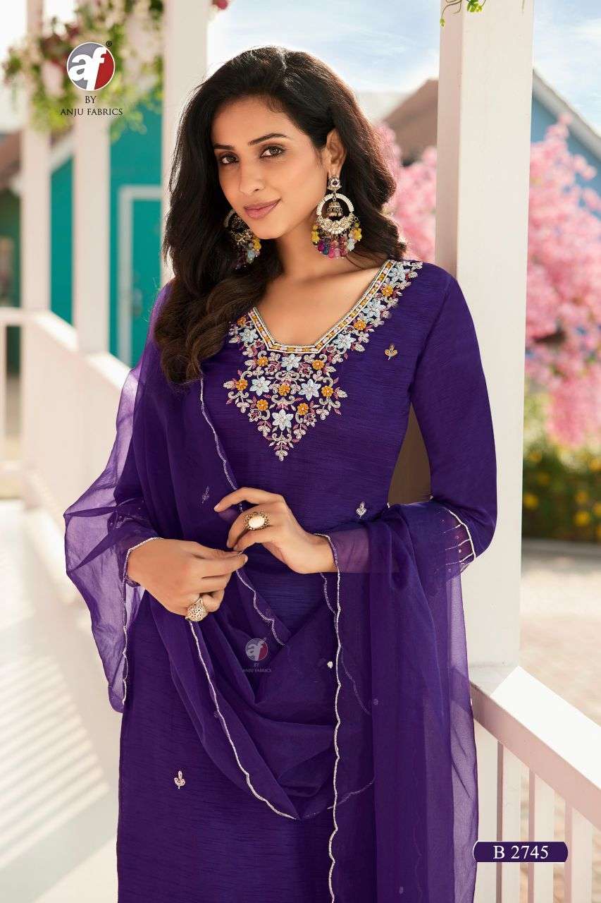 2745 by anju fabric fancy handwork dola silk readymade kurti wholesale price surat