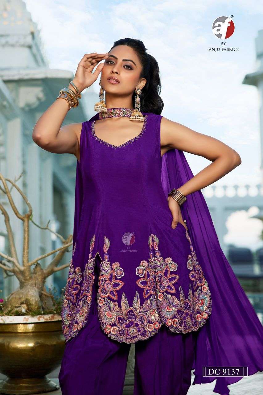 9137 by anju fabric heavy handwork chinon chiffon readymade kurti wholesale price surat