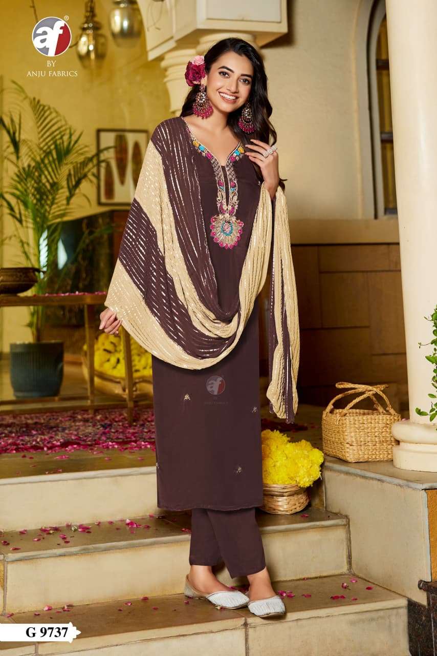 9737 by anju fabric heavy handwork natural crape readymade kurti wholesale price surat