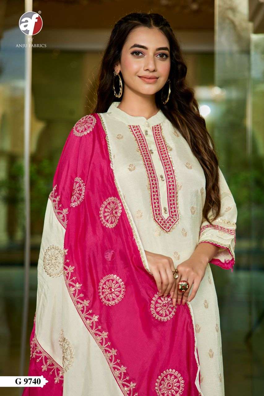 9740 by anju fabric dola silk fancy designer readymade kurti wholesale price surat