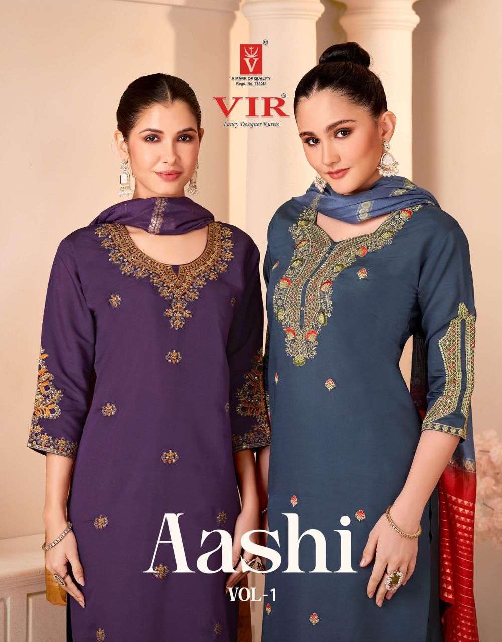 aashi vol-1 by vir 1001-1008 series fancy embroidered roman salwar kameez wholesale price surat