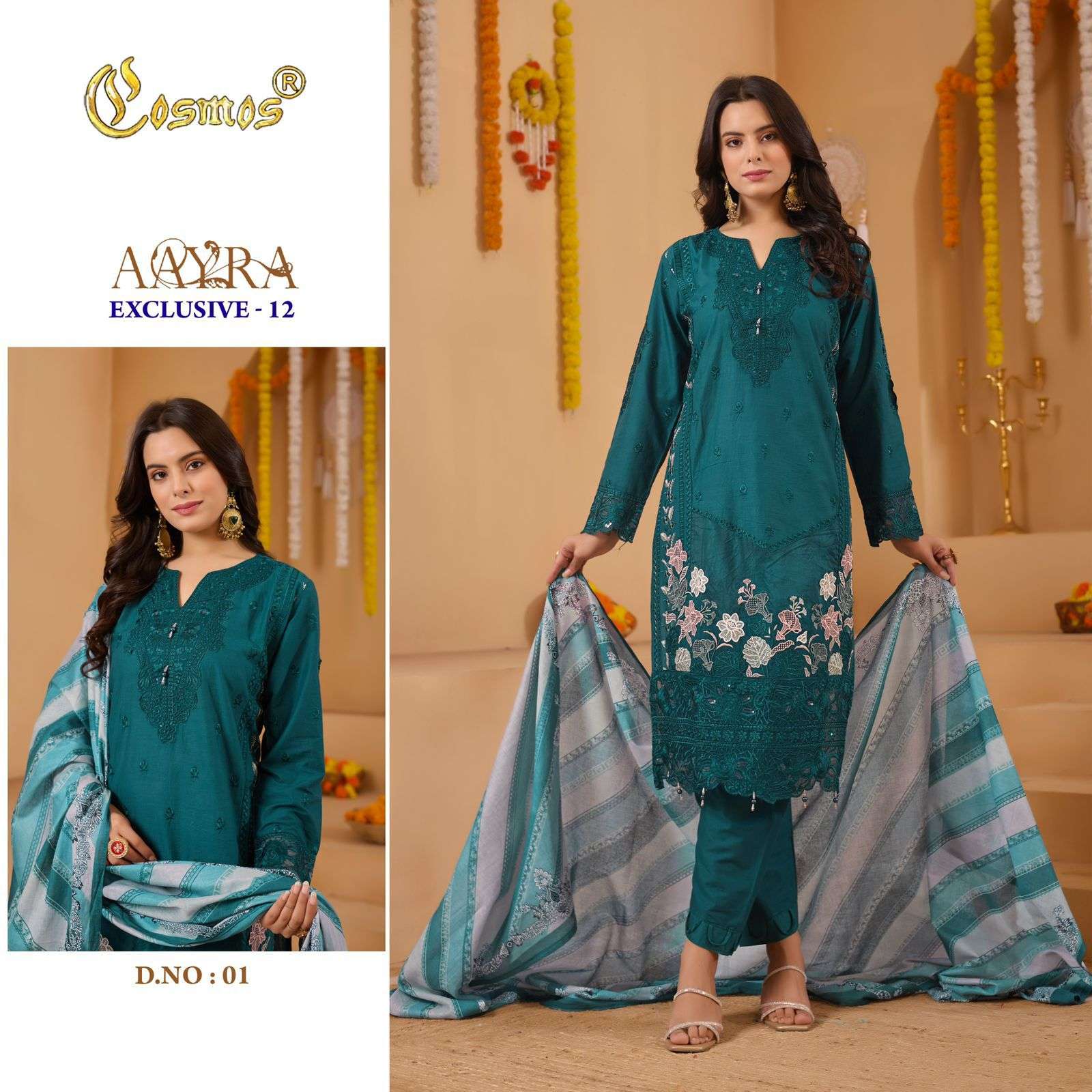 aayra exclusive vol 12 by cosmos fashion pure lawn cotton readymade pakistani salwar kameez wholesale price surat