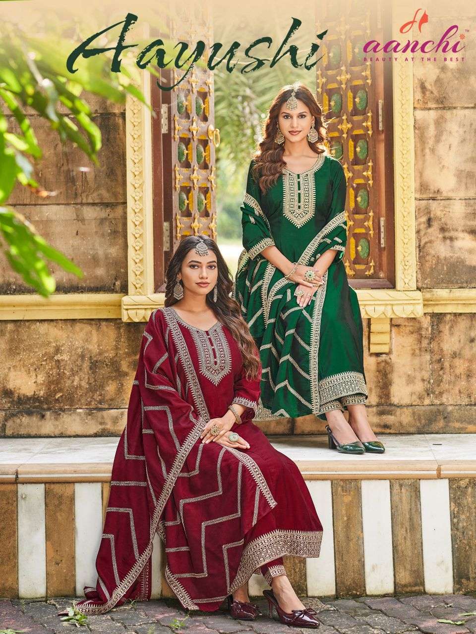 aayushi by aanchi exclusvie designer crystal silk readymade salwar kameez wholesale price surat