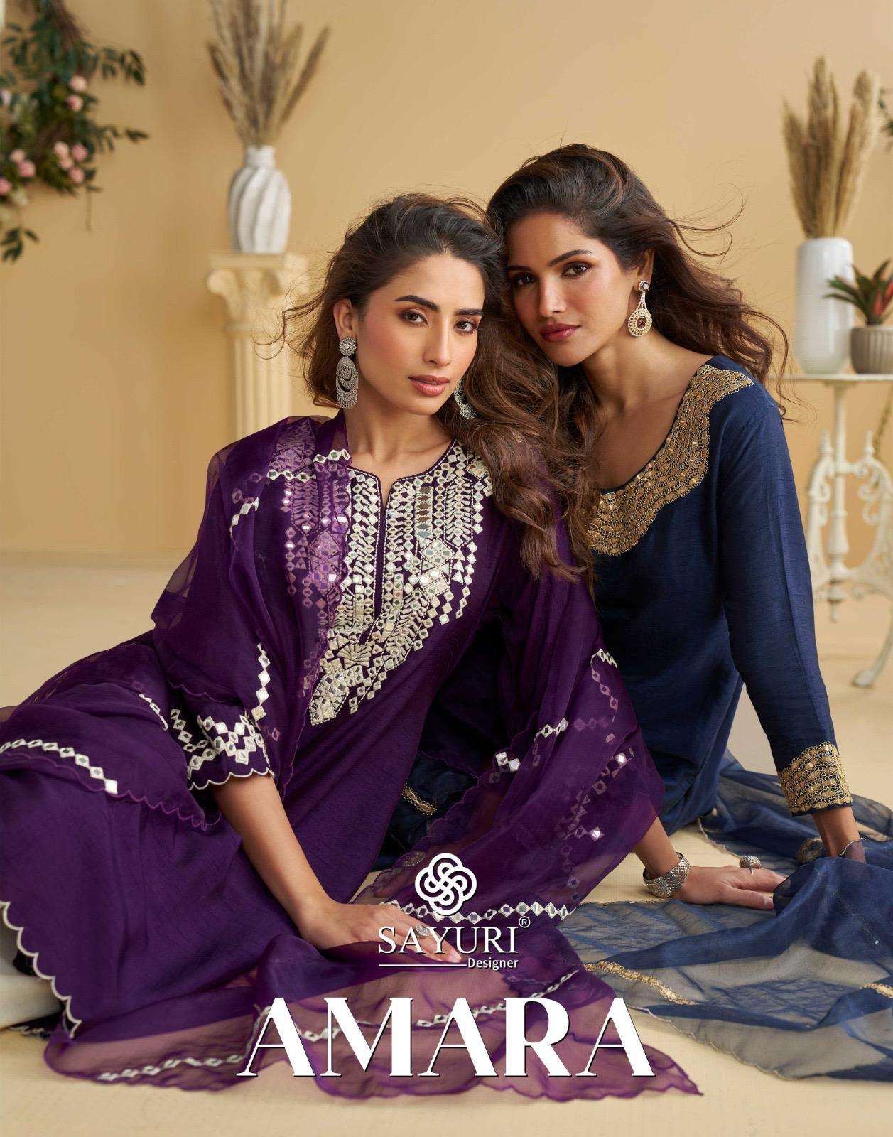 amara by sayuri designer 10121-10125 series party wear silk readymade collection wholesale price surat