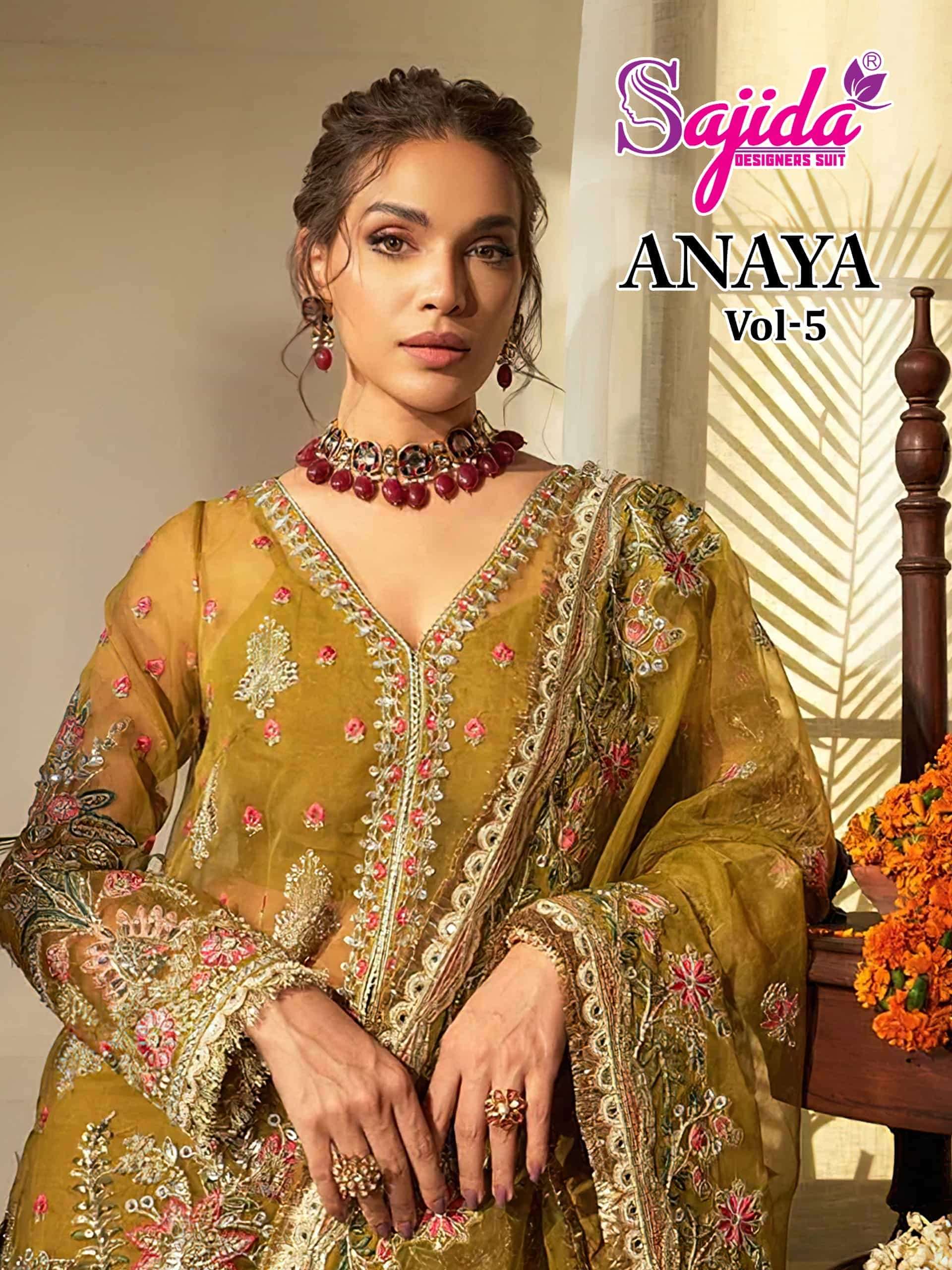 anaya vol-5 by sajida 1122-1124 series gerogette with heavy embroidered salwar kameez wholesaleprice surat
