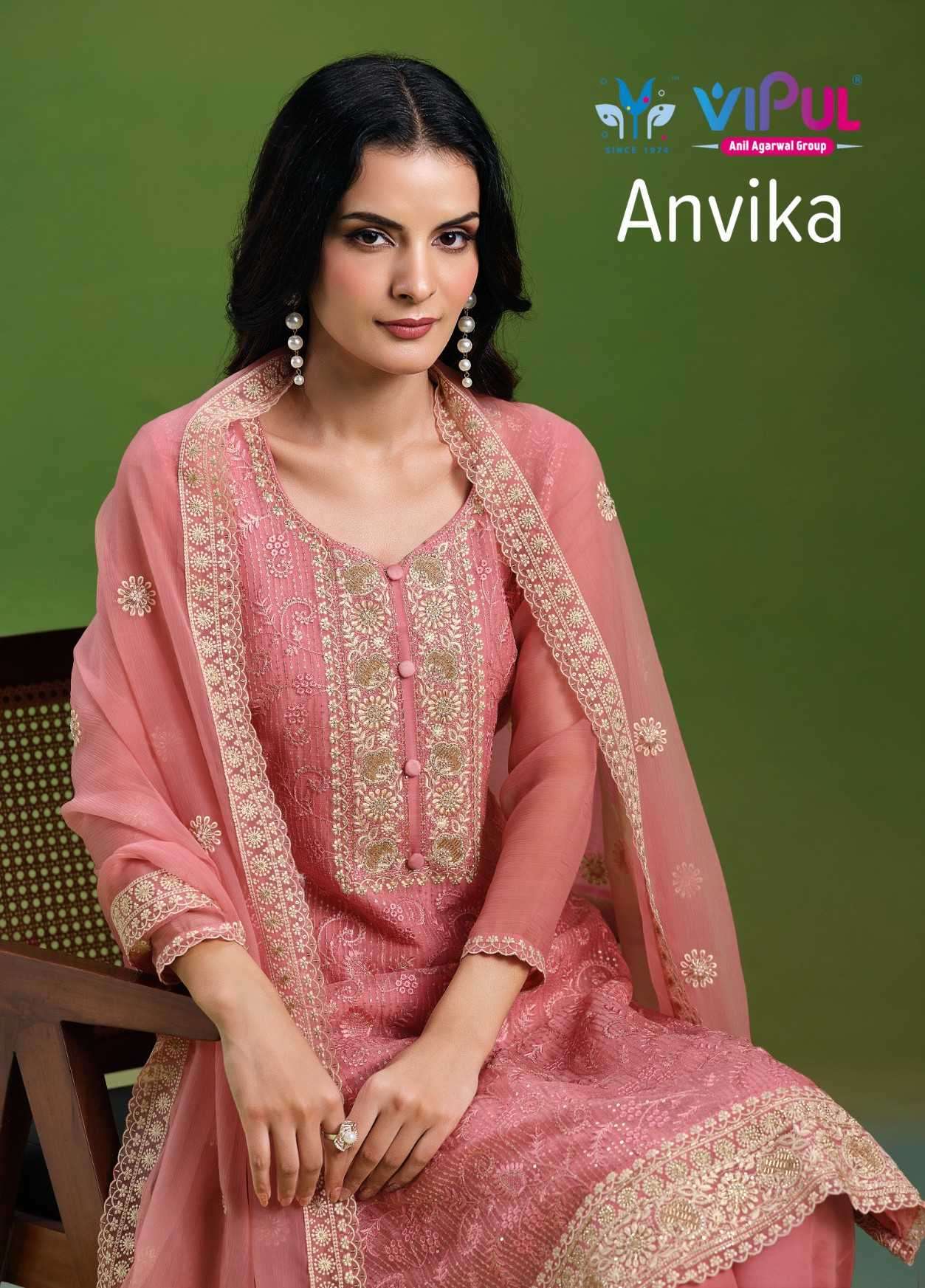 anvika by vipul 6451-6456 series exclusvie designer chiffon embroidered salwar kameez wholesale price surat
