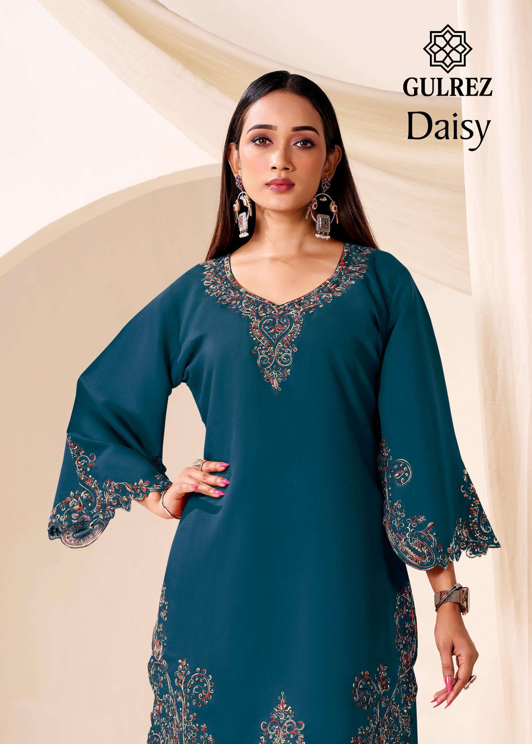 daisy by gulrej fancy embroidered roman silk readymade cord set wholesale price surat