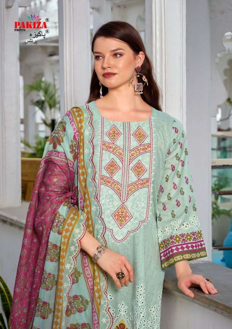 dilkash vol 7 by pakiza prints 7001-7008 series pure lawn cotton unstich wholesale salwar kameez supplier in surat