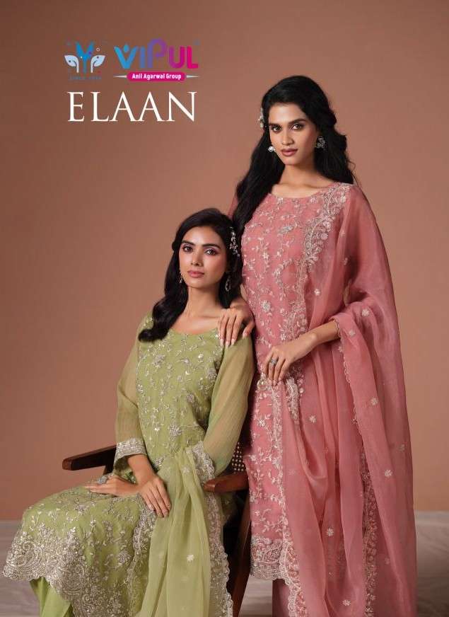 elaan by vipul fashion 6501-6506 series organza chiffon salwar kameez wholesale price surat