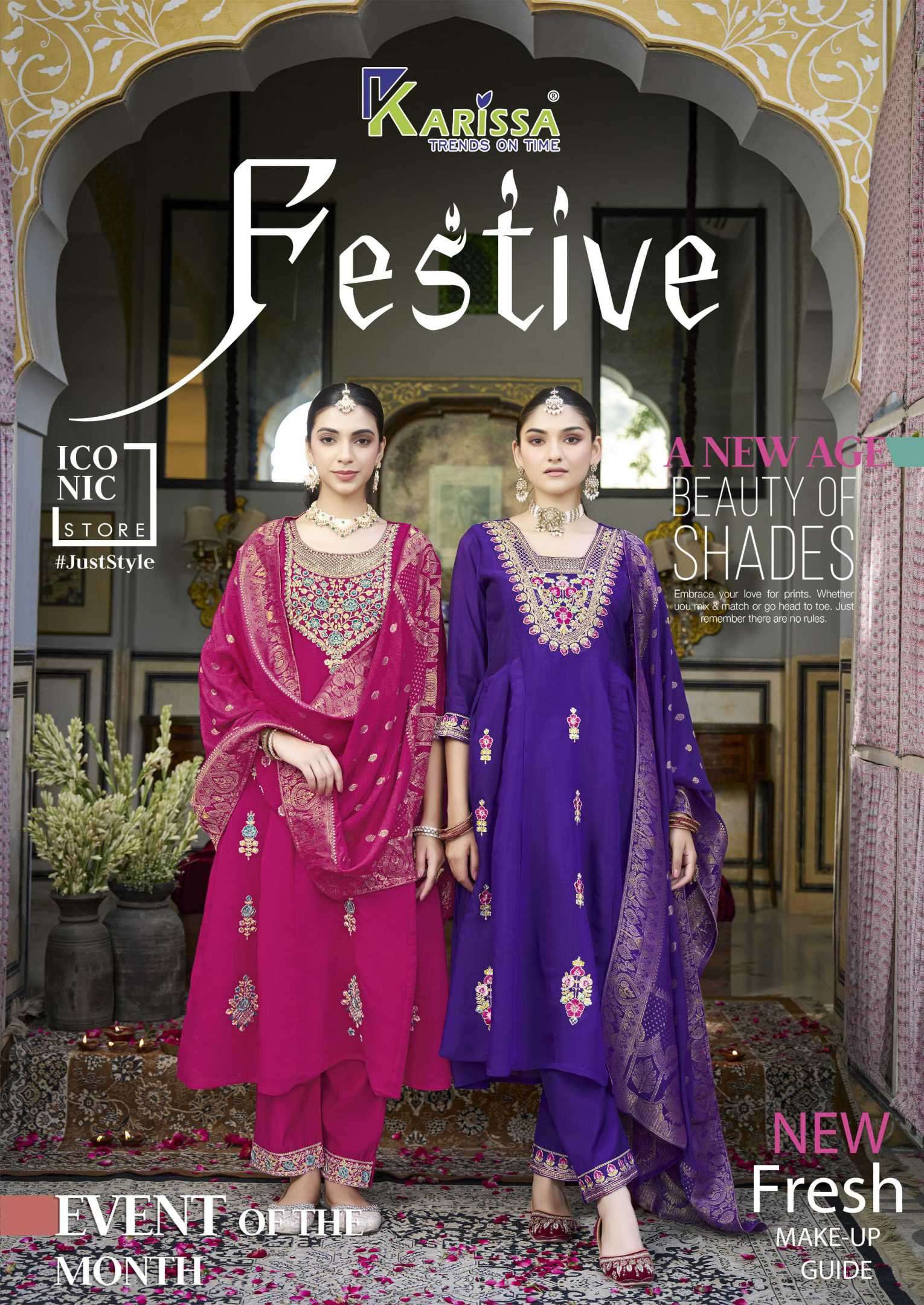 festive by karissa trends 1001-1004 series viscose chanderi readymade salwar kameez wholesale price surat