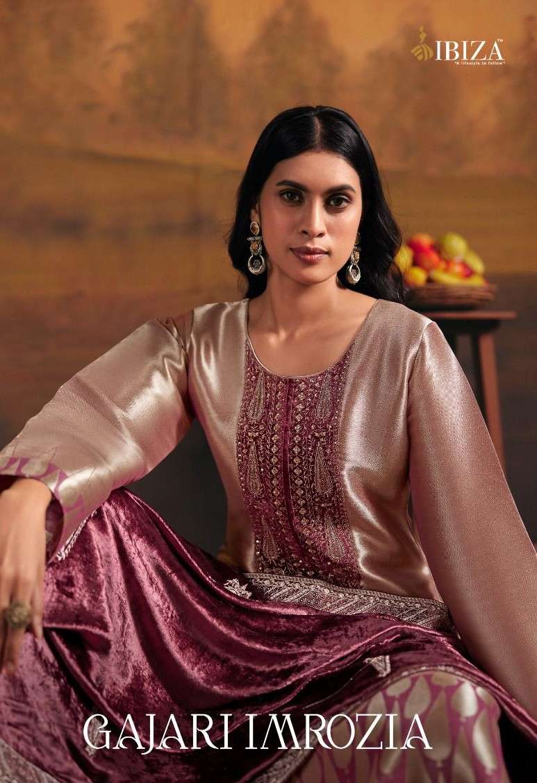gajari imrozia by ibiza lifestyle 11567-11570 series patch embroidered silk jacquard salowar kameez wholesale price surat