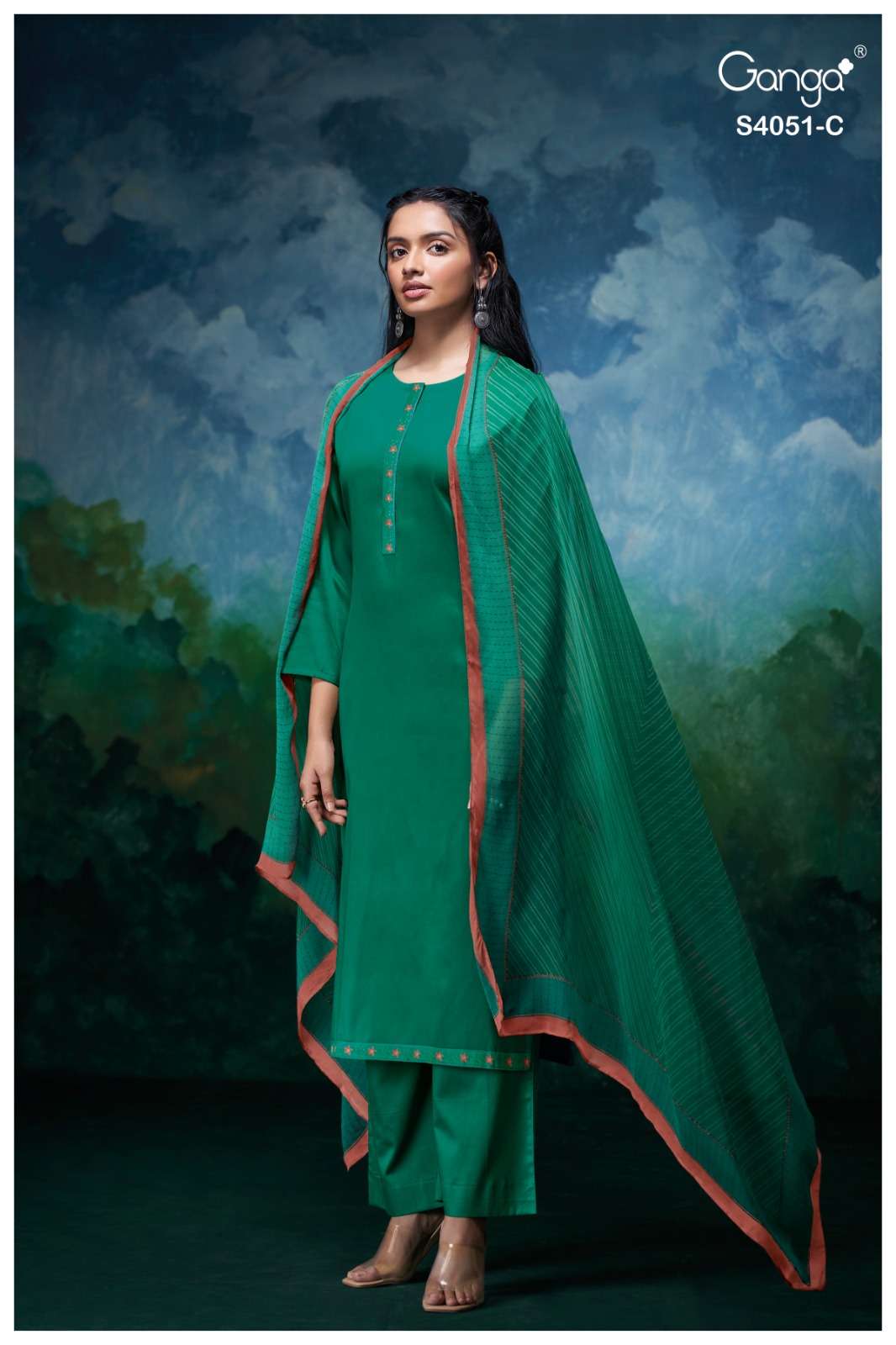 ganga eshal 4051 colour series designer cotton soild party wear unstich dress material wholesale price surat 