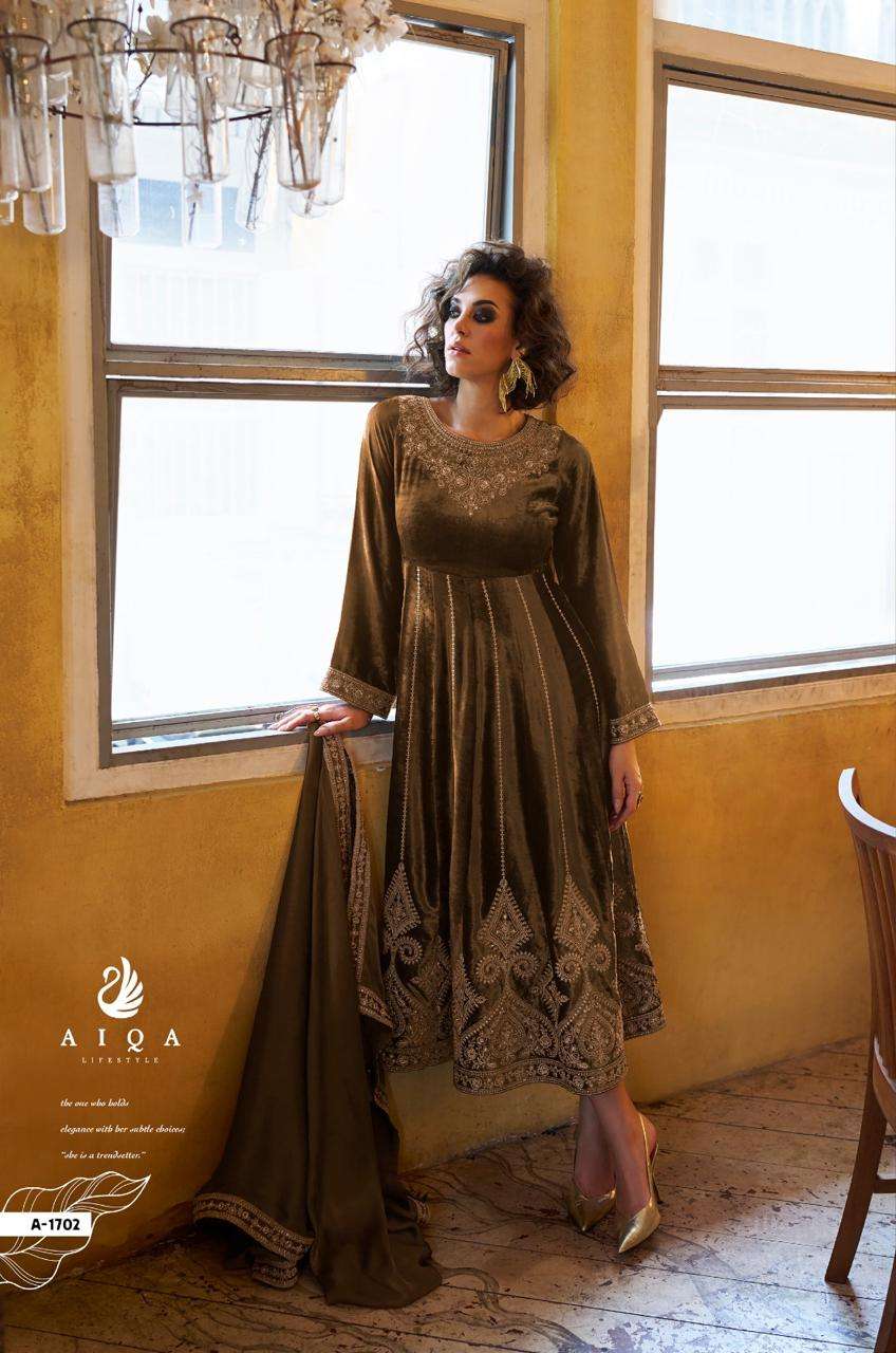 grey&gold by aiqa lifestyle viscose velvet heavy embroidered salwar kameez wholesale best price surat india