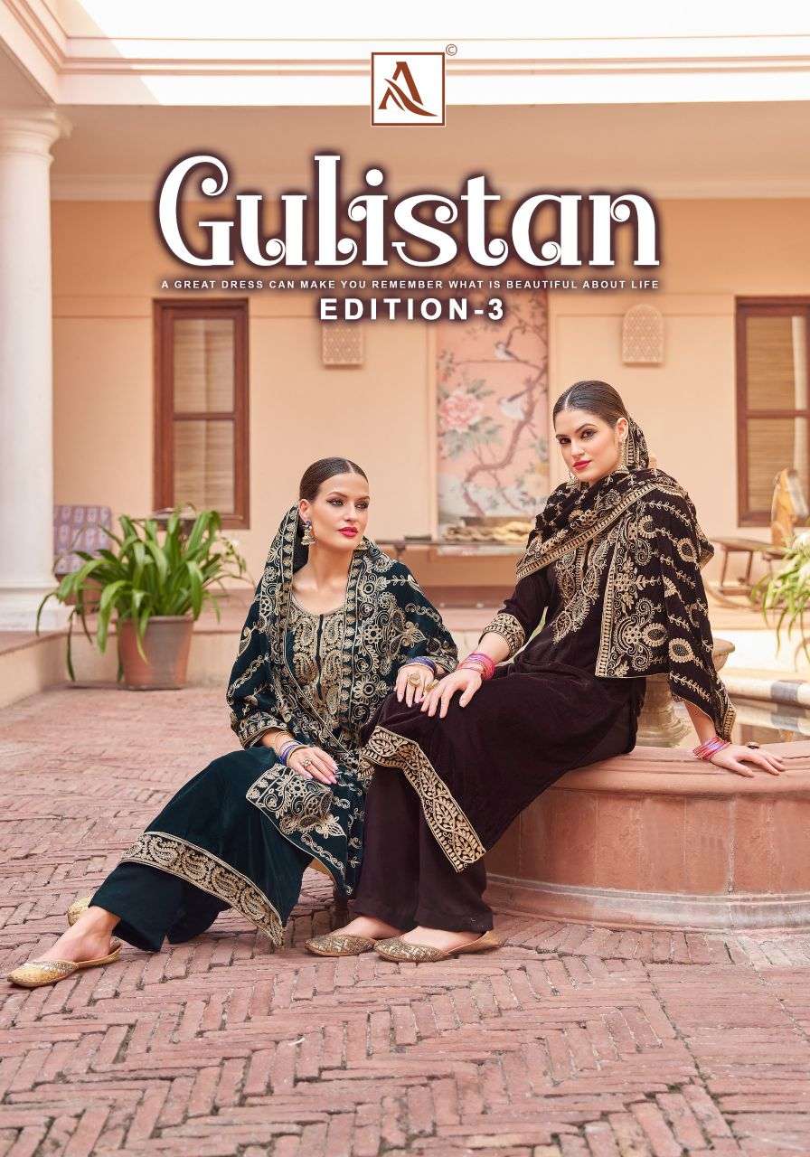 gulistan vol-3 by alok suit fancy embroidered velvet salwar kameez wholesale price surat