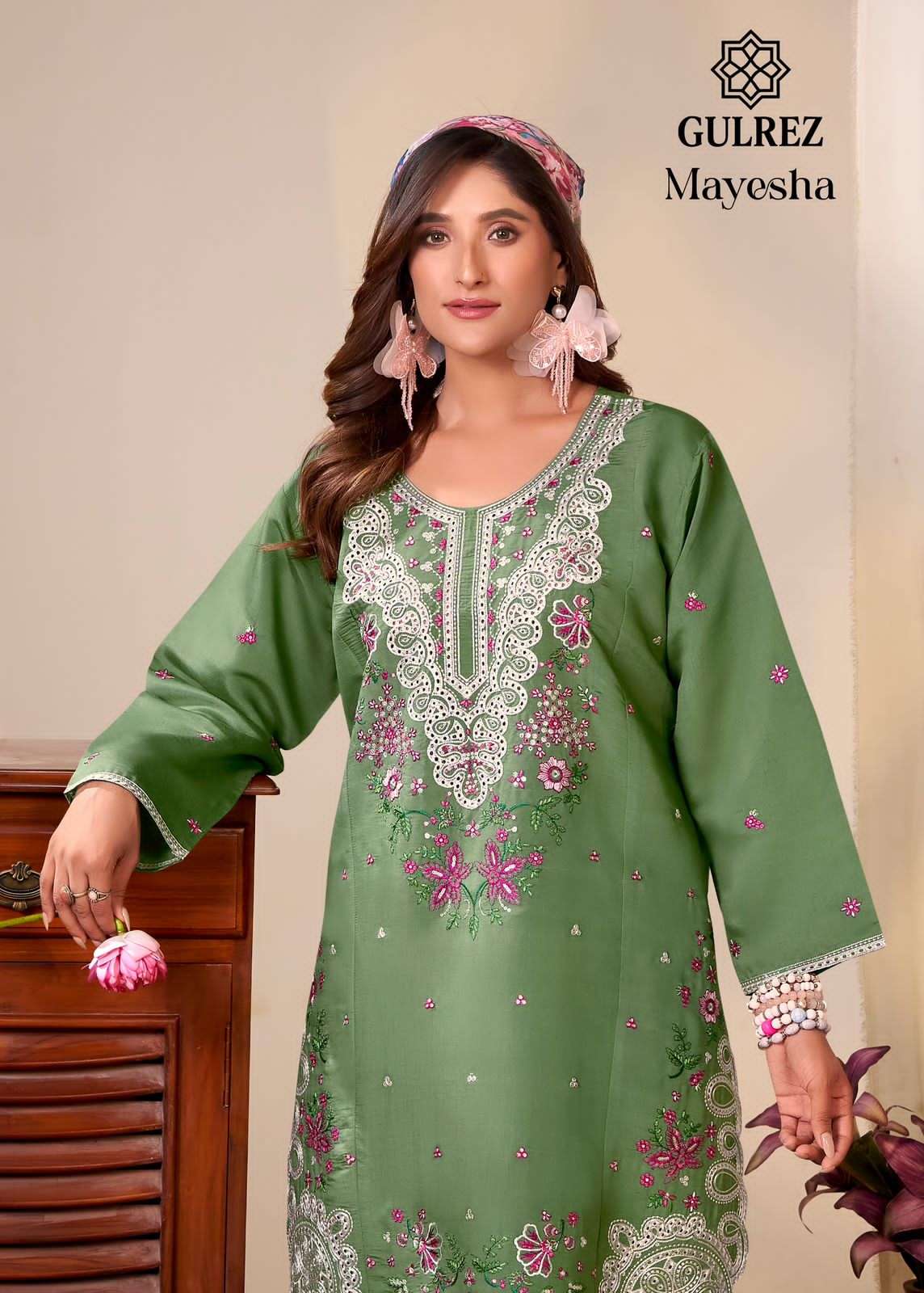 gulrej mayesha designer kashmiri embroidered roamn silk cordset collection surat 