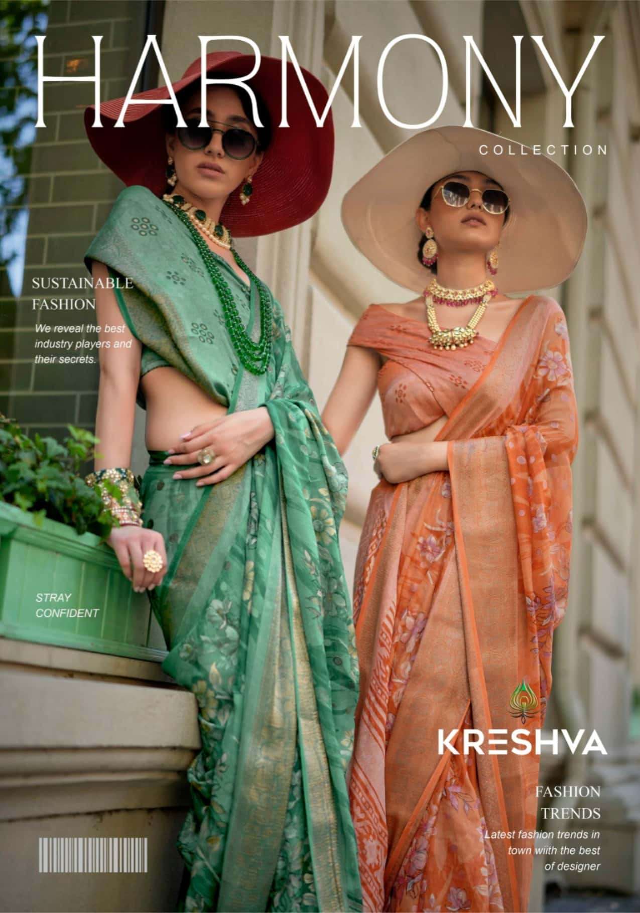 harmony by kreshva 4323-4326 series feorgette designer saree wholesale price surat