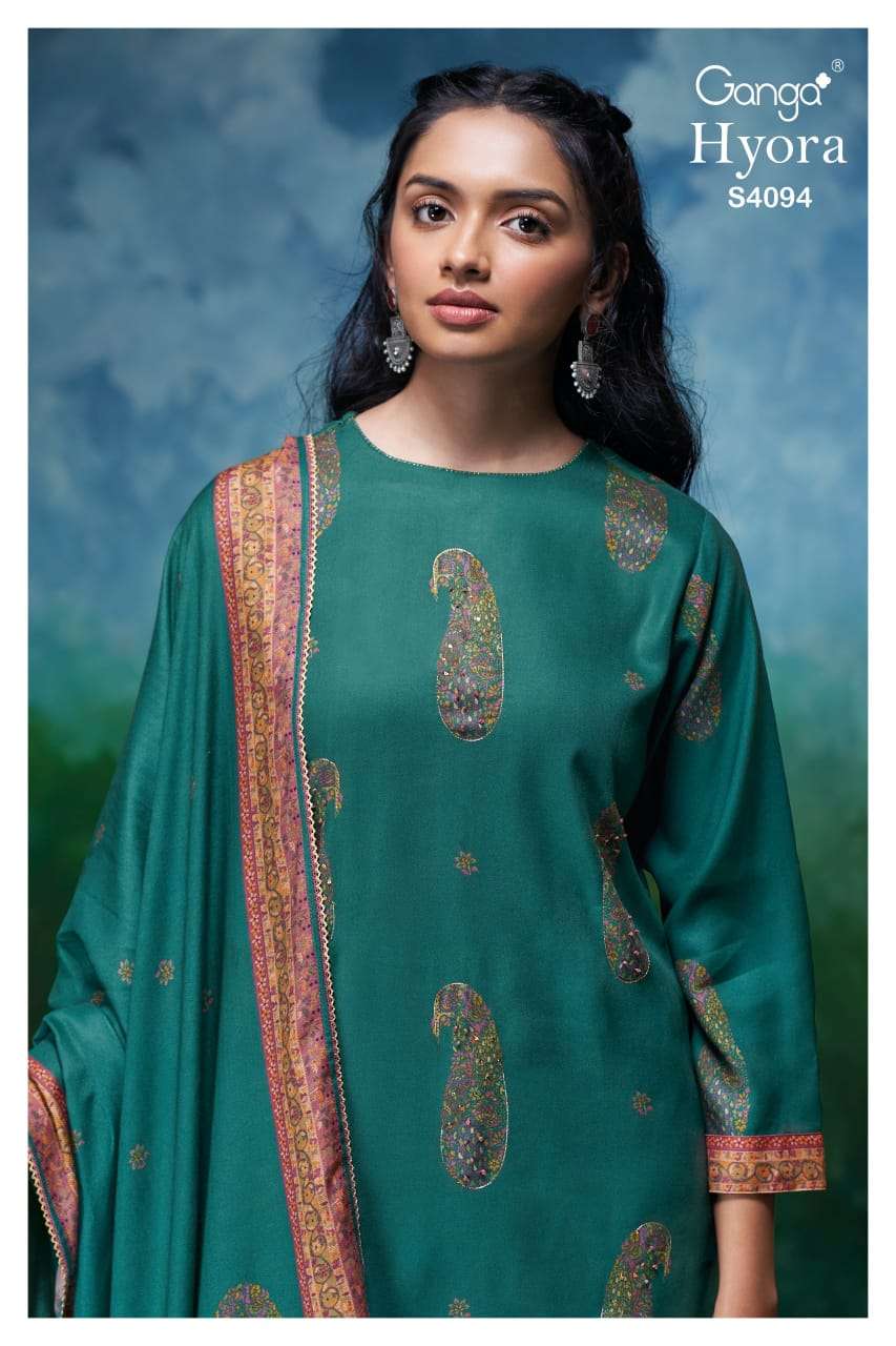 hyora 4094 by ganga fancy handwork pashmina printed salwar kameez wholeslae price surat