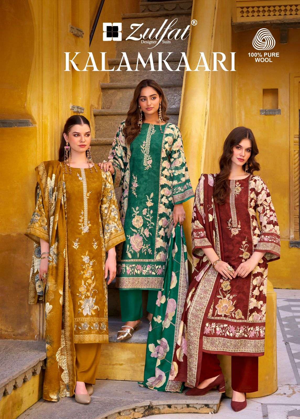 kalamkaari by zulfat designer suits wholesale woollen pashmina unstich salwar kameez best price surat