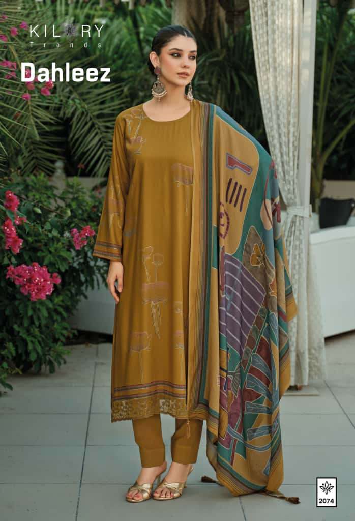 kilory trends dahleez designer pure viscose pashmina brush printed foil salwar kameez online wholesale surat