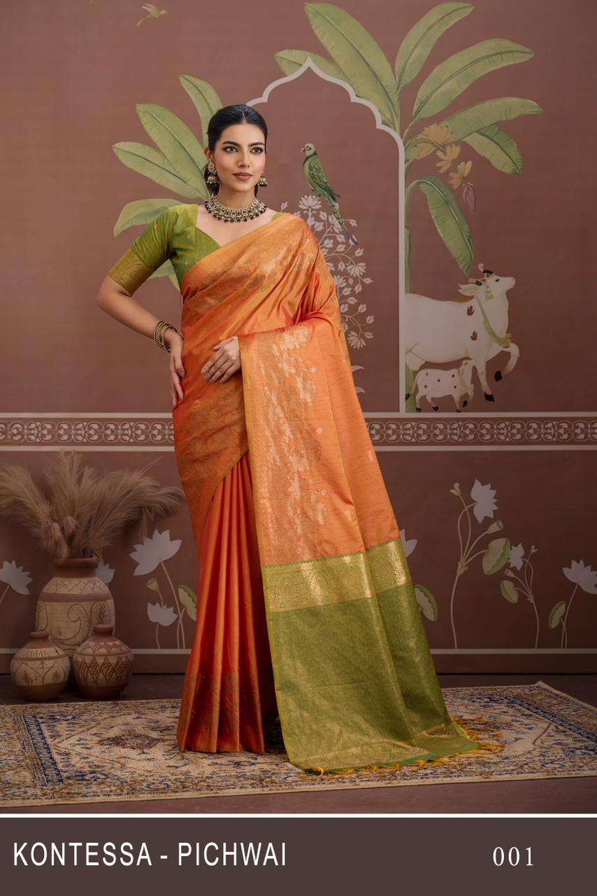kontessa pichwai by rajtex tusser silk designer saree wholesale price surat