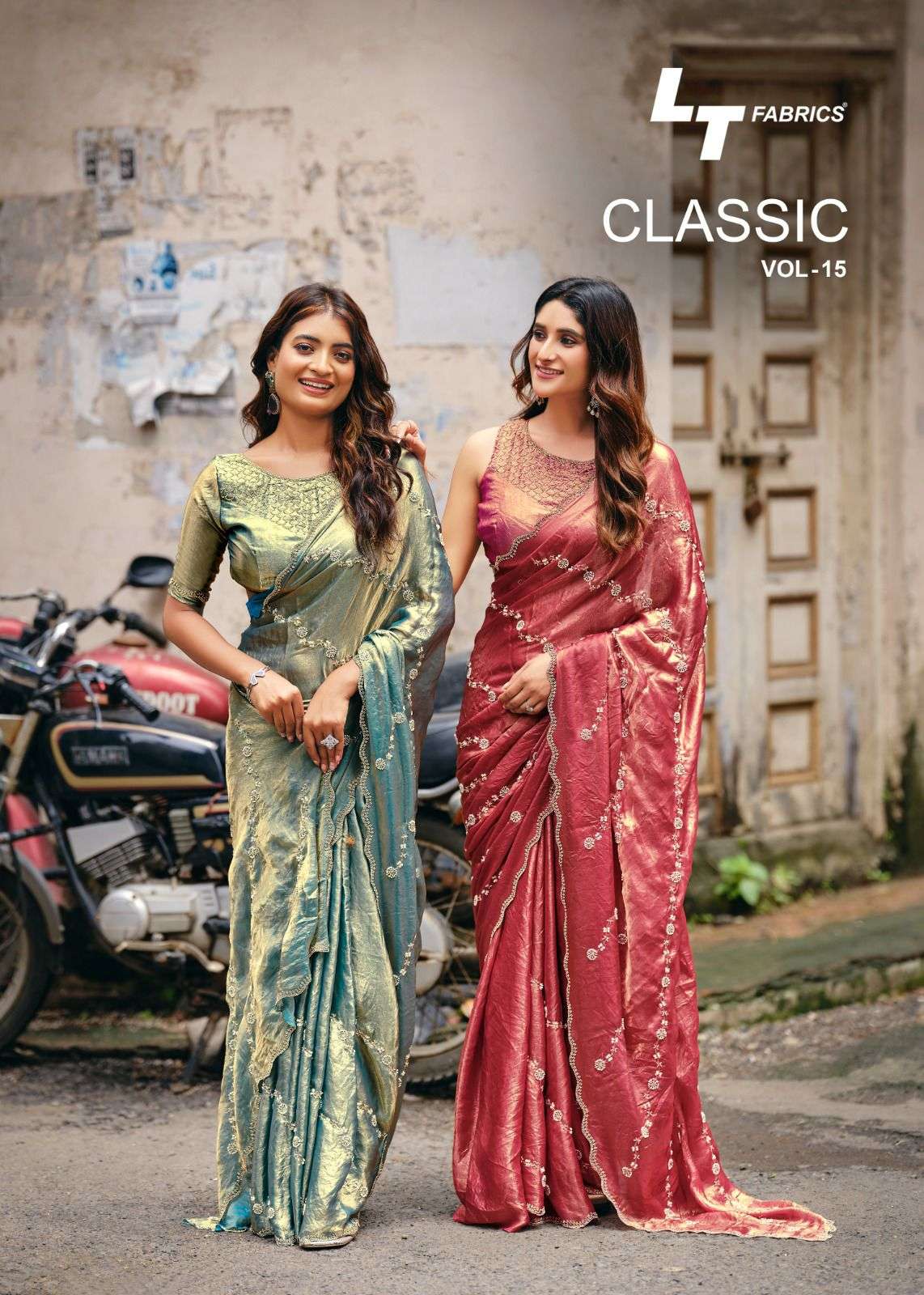 lt fashions classic vol 15 1501-1506 series designer nc malai silk embroidered party wear sarees catalogue wholesale price surat