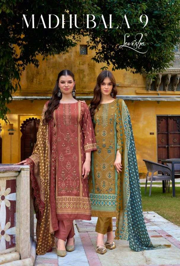 madhubala vol-9 by levisha 1013-1018 series fancy self embroidered cambric lawn cotton salwar kameez wholesale price surat