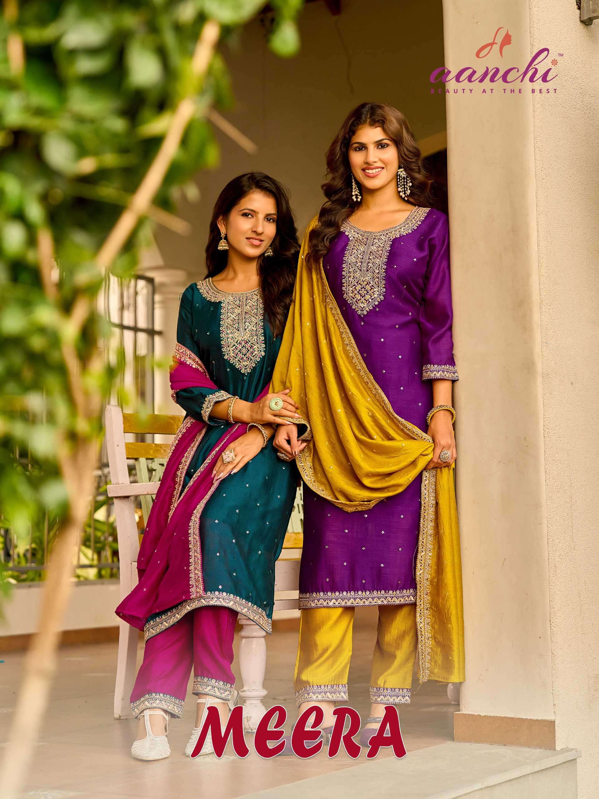 meera by aanchi vichitra silk designer readymade salwar kameez wholesale price surat