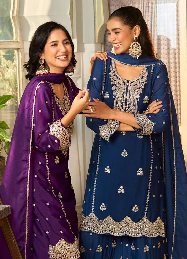 monica by sanika fashion 6601-6604 series wholesale premium chinon silk festival wear salwar kameez surat