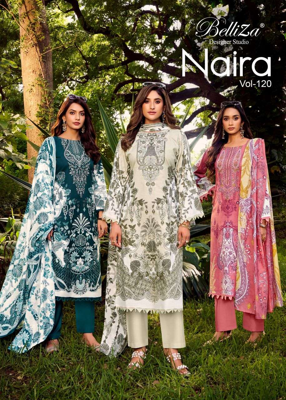 naira vol-120 by belliza designer cotton with fancy embroidered salwar kameez wholesale price surat