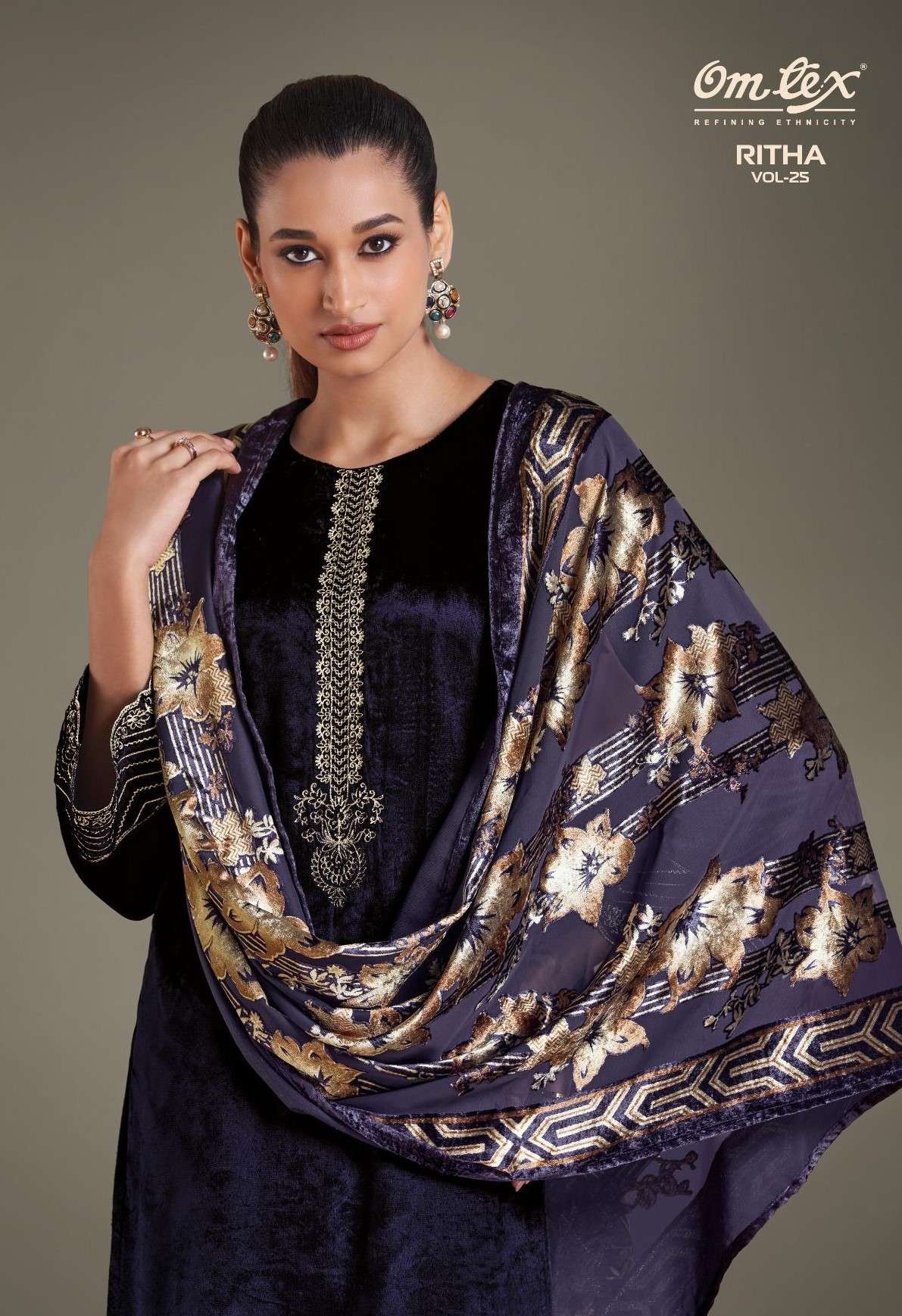 omtex ritha vol 5 8861 colour series pure viscose velvet embroidered designer salwar kameez online dealer surat 