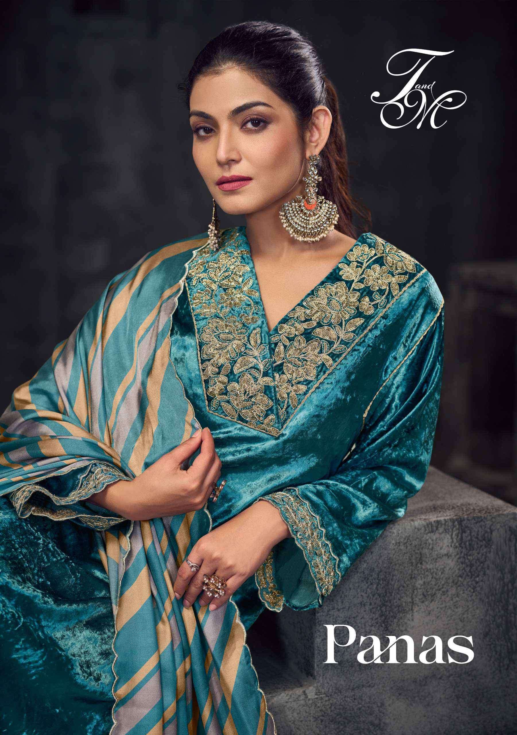 panas by t&m viscose velvet embroidered salwar kameez wholesale price surat