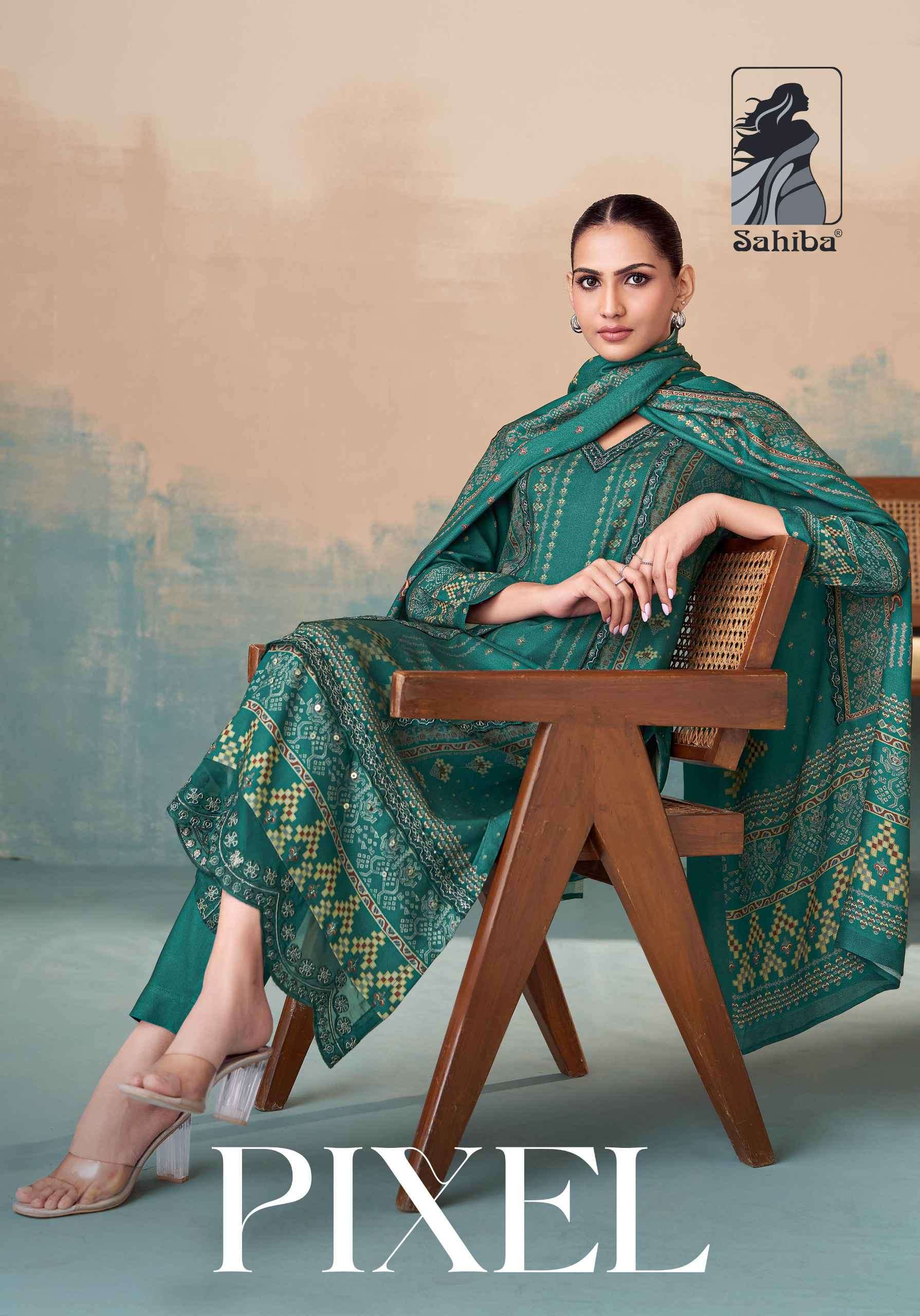 pixel by sahiba pashmina with digital printed designer salwar kameez wholesale price surat