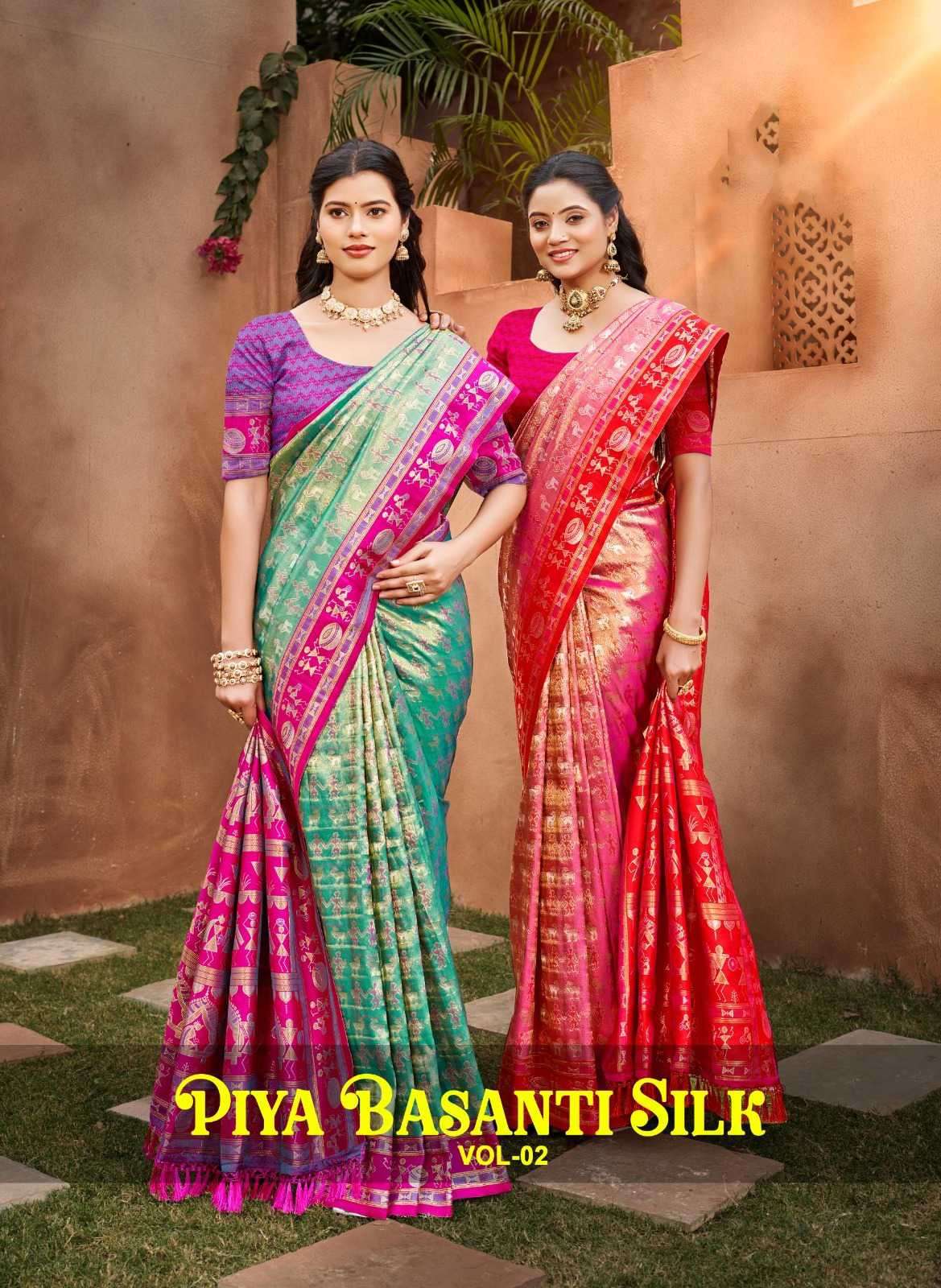 piya basanti silk vol-2 by bunawat fancy designer kanjivaram silk saree wholesale price surat