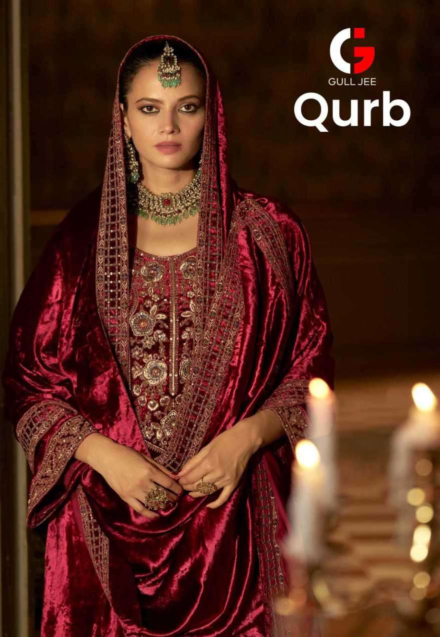 qurb by gull jee 1001-1006 series velvet with fancy embroidered salwar kameez wholesale price surat