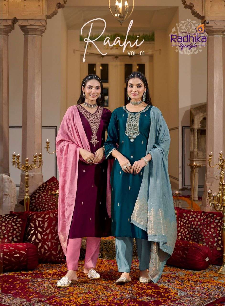 rahii vol-1 by radhika lifestyle exclusive designer embroidered rangeela silk readymade suit wholesale price surat