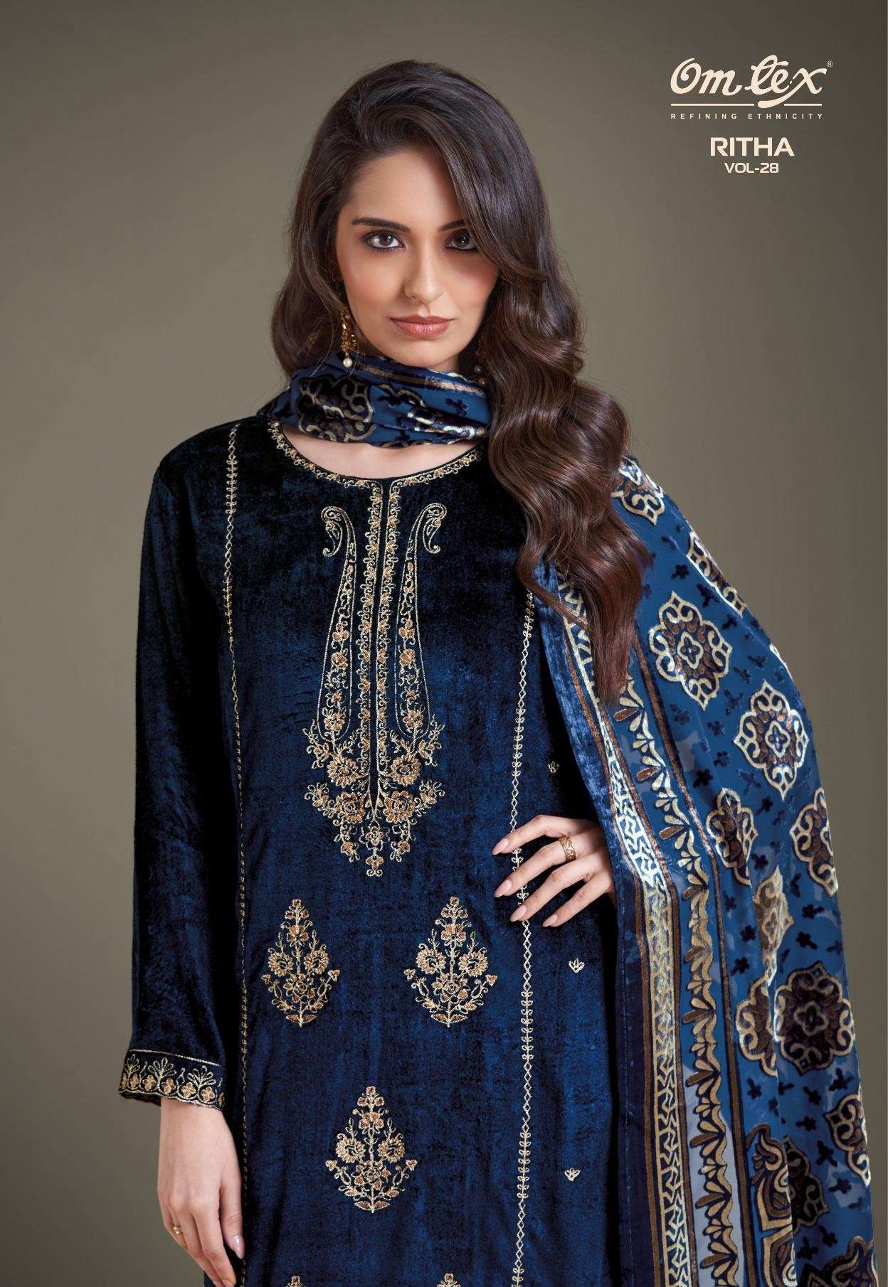 ritha vol-28 by omtex fancy embroidered velvet salwar kameez wholesale price surat