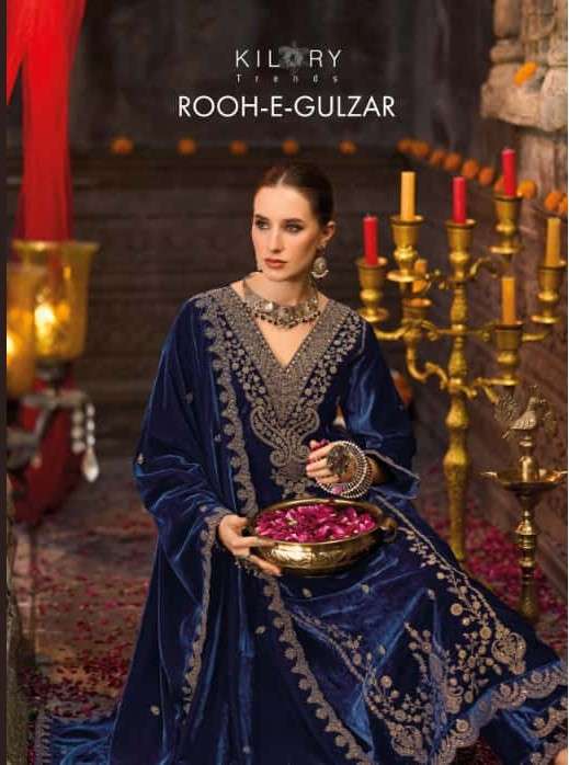 rooh e gulzaar by kilory trends 1001-1006 series fancy embroidered velvet salwar kameez wholesale price surat