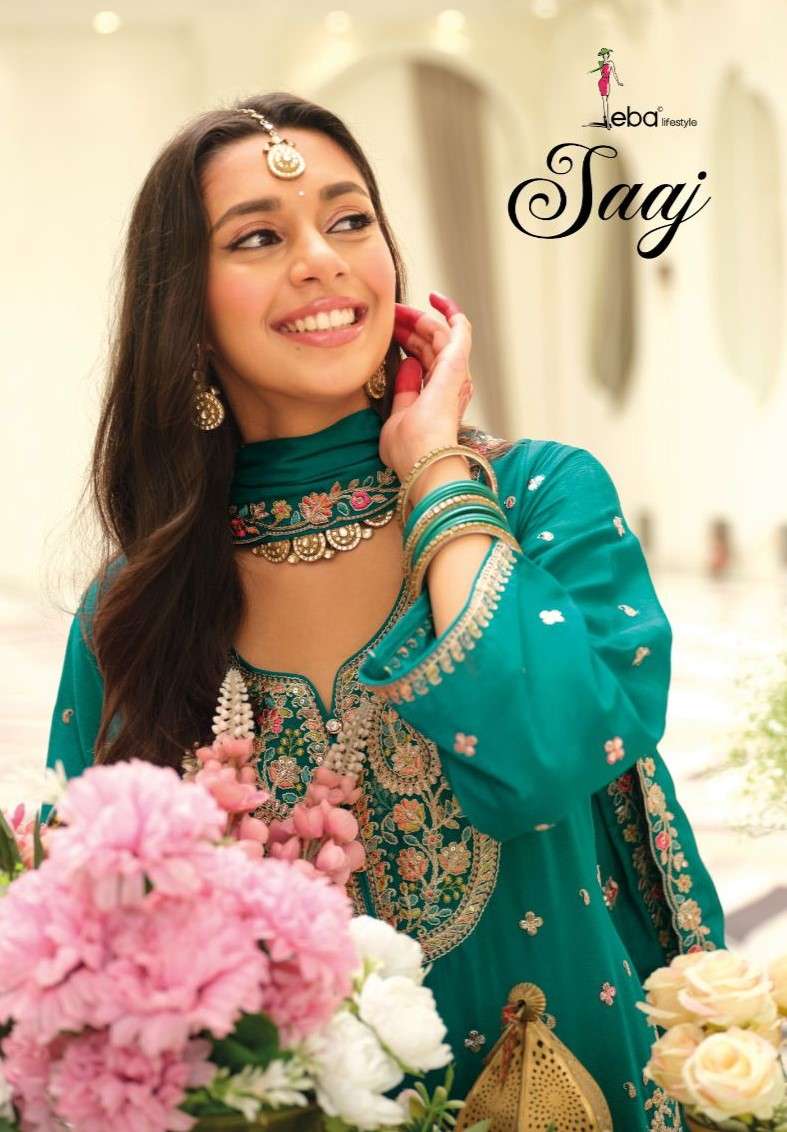 SAAJ BY EBA LIFESTYLE HEAVY CHINON EMBROIDERY WORK SALWAR KAMEEZ WHOLESALE PRICE SURAT