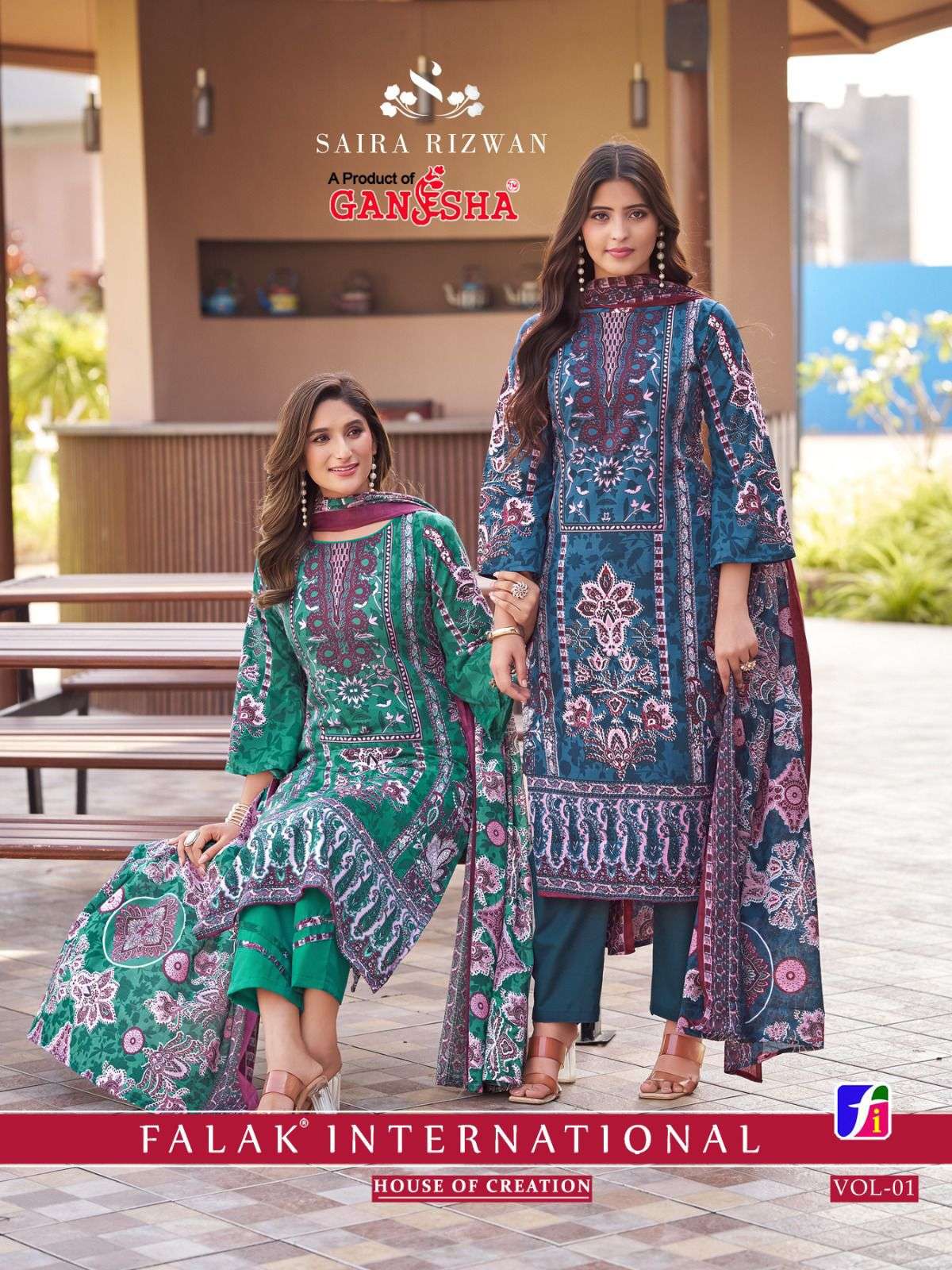 saira rizwan vol-1 by falak digital printed cotton salwar kameez wholesale price surat