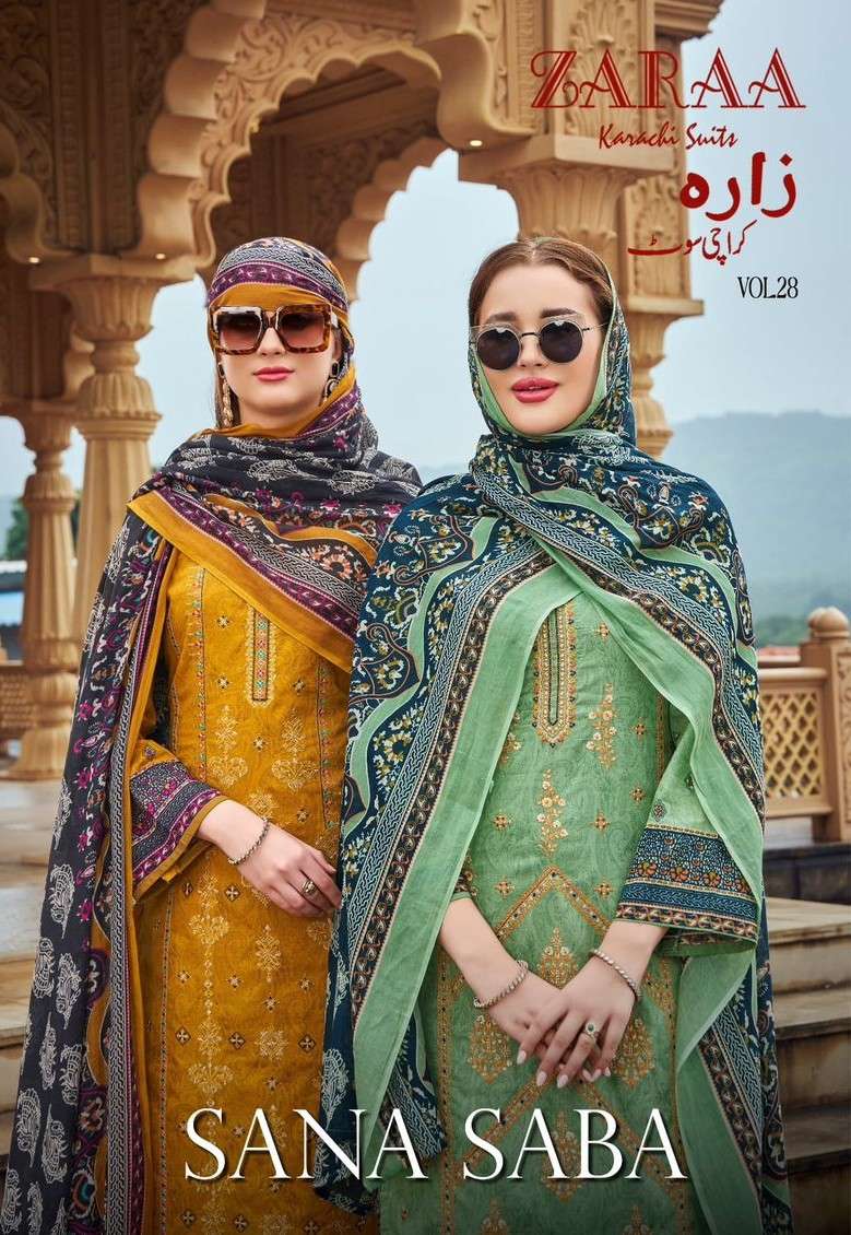 sana saba vol-28 by zara 2801-2808 series fancy digital printed cotton salwar kameez wholesale price surat