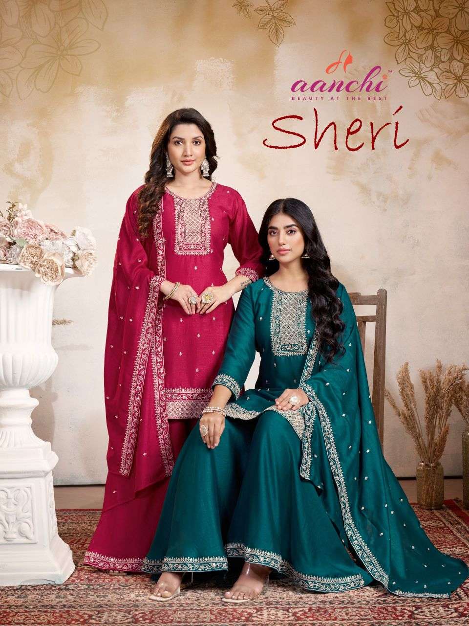 sheri by aanchi exclusvie designer vichitra silk readymade plazo suit wholesale price surat