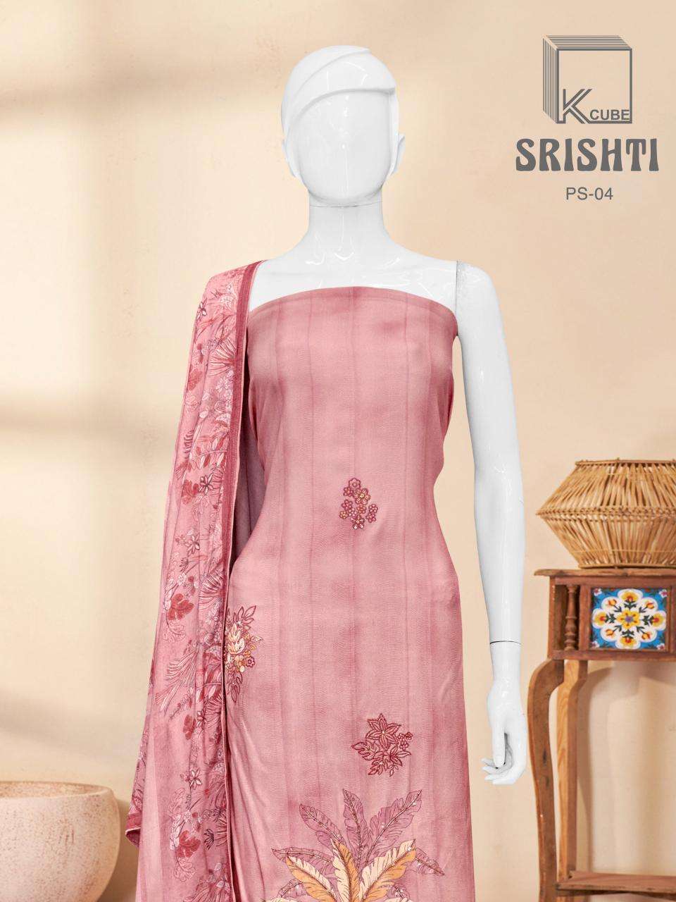 SHRISTI BY K CUBE PURE PASHMINA UNSTICH DRESS MATERIAL WHOLESALE PRICE SUPPLIER SURAT