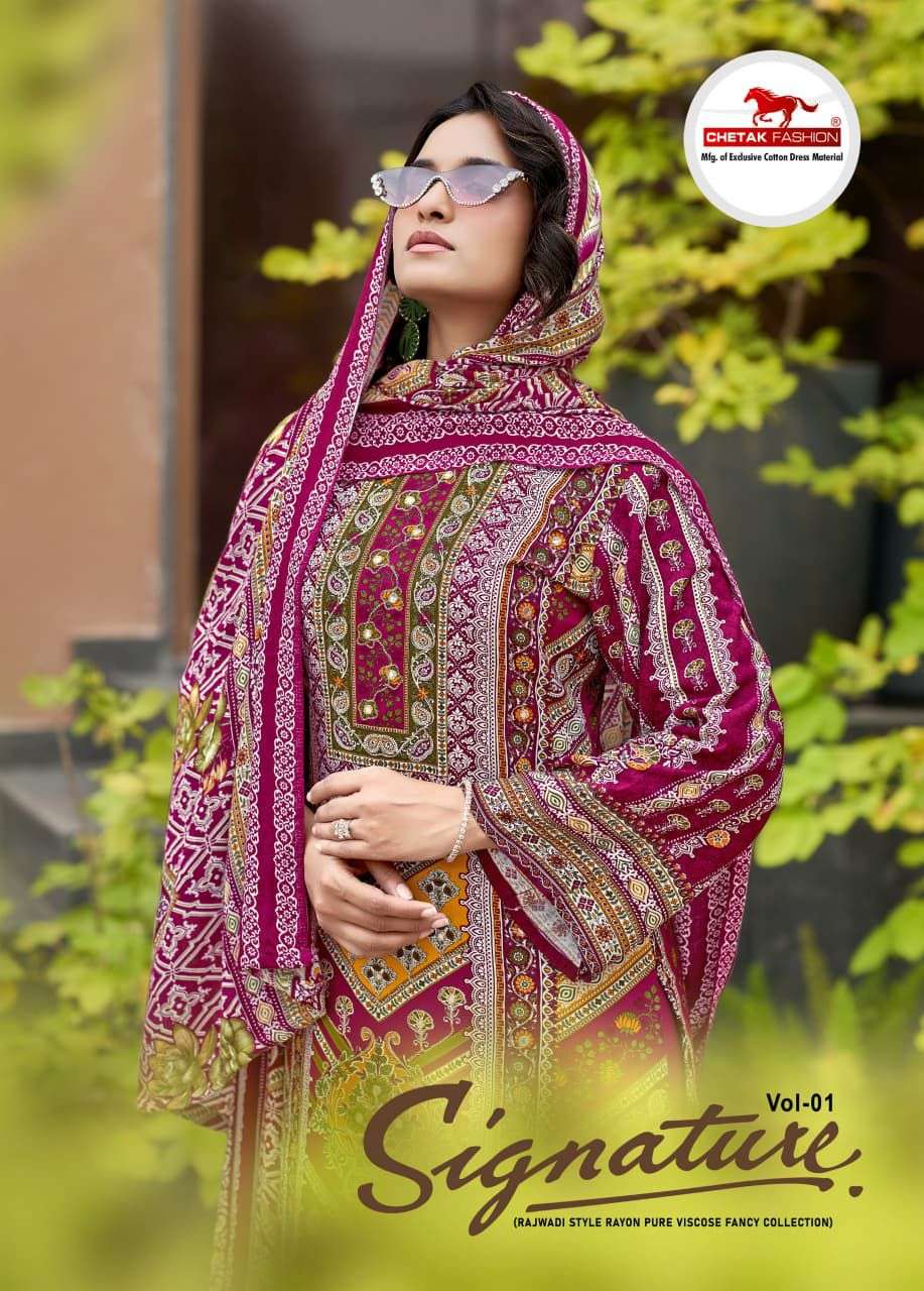 signature vol-1 by chetak fashion 1001-1008 series viscose rayon designer salwar kameez wholesale price surat