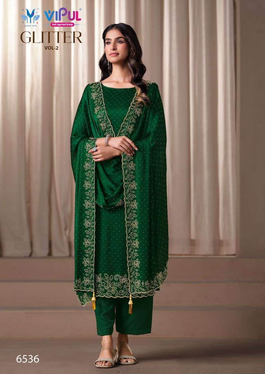 vipul fashion glitter vol-2 6536  satin chiffon readymade salwar kameez wholesale price surat