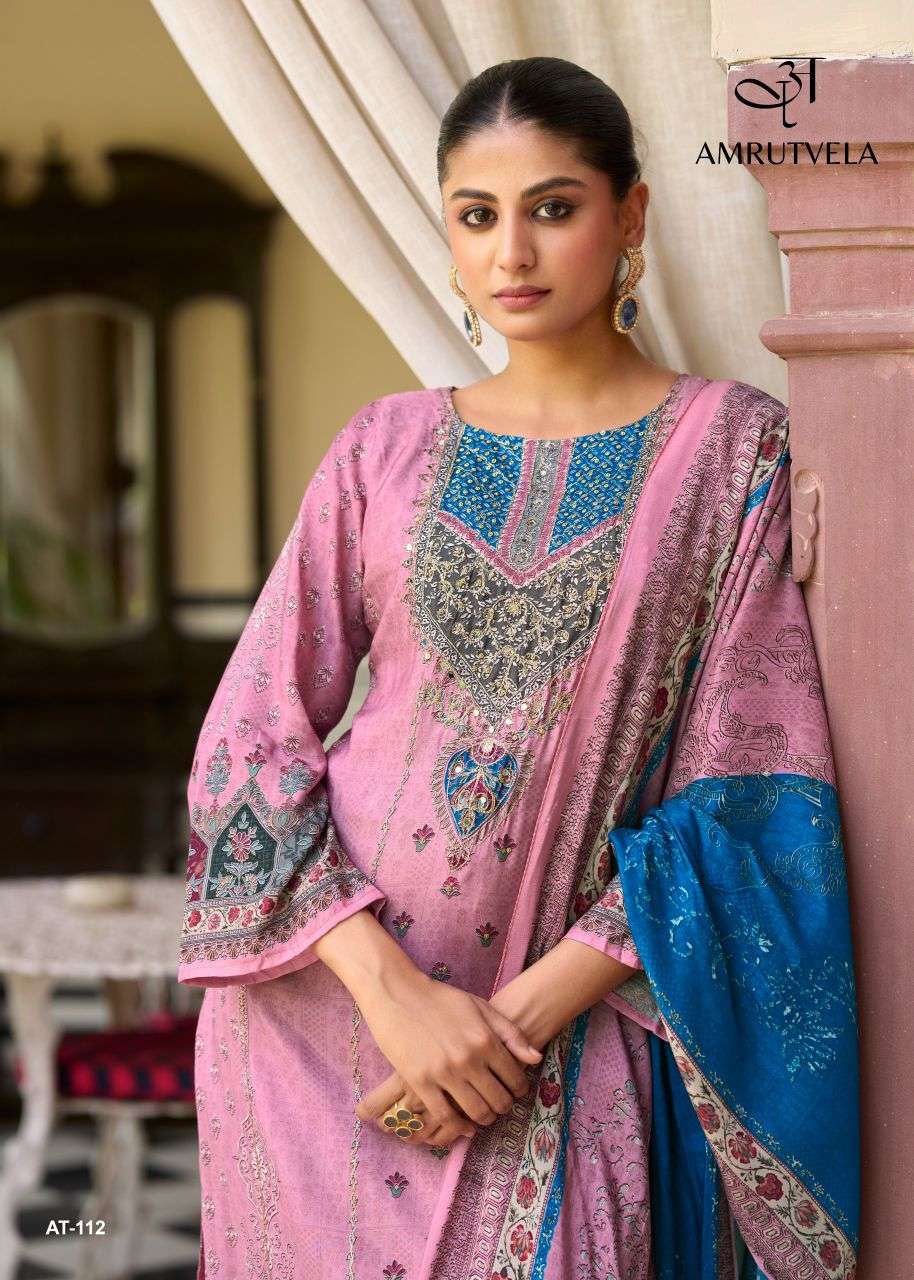 112 by amrutvela digital printed designer viscose muslin salwar kameez wholesale price surat