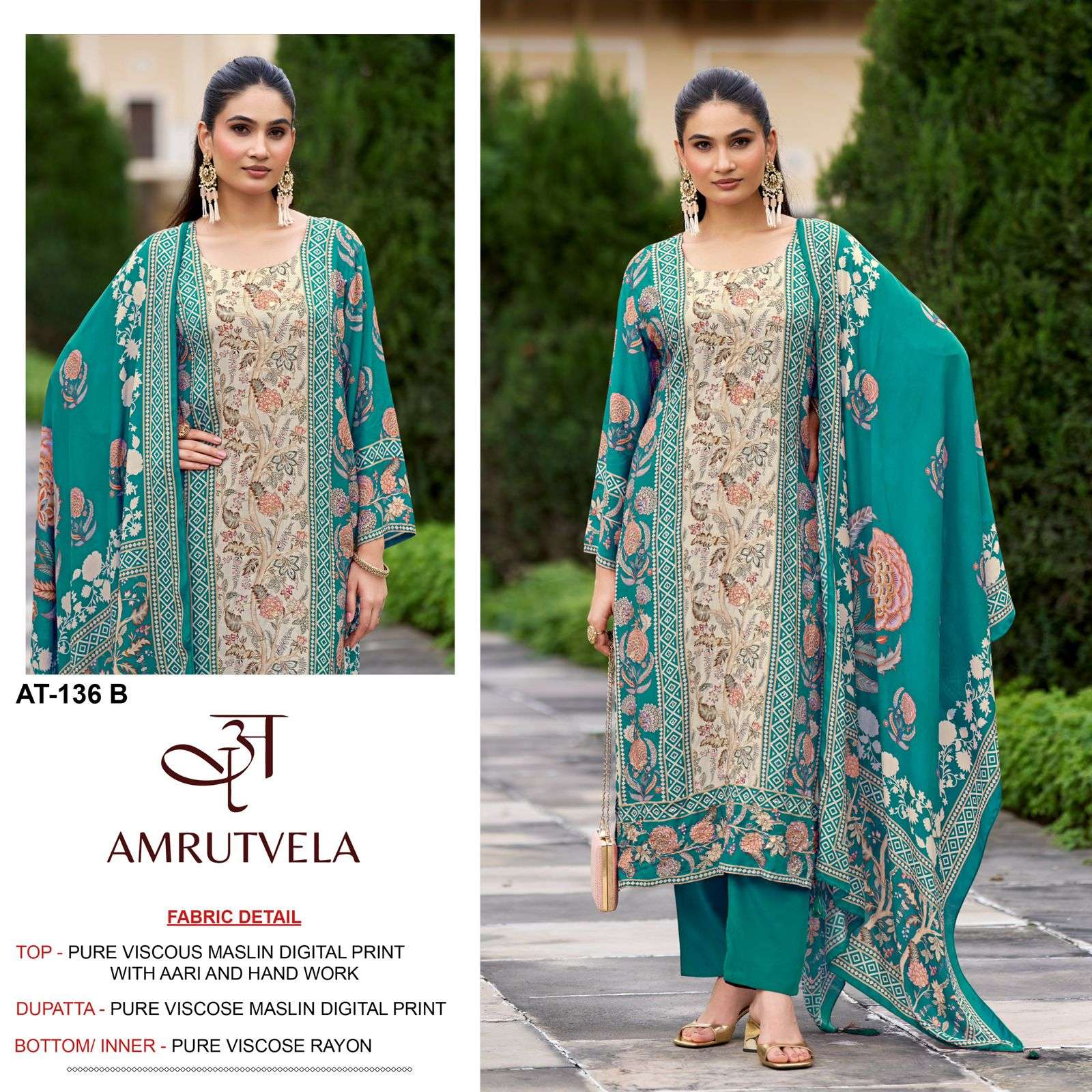 136 by amrutvela viscose muslin digital printed salwar kameez wholesale price surat