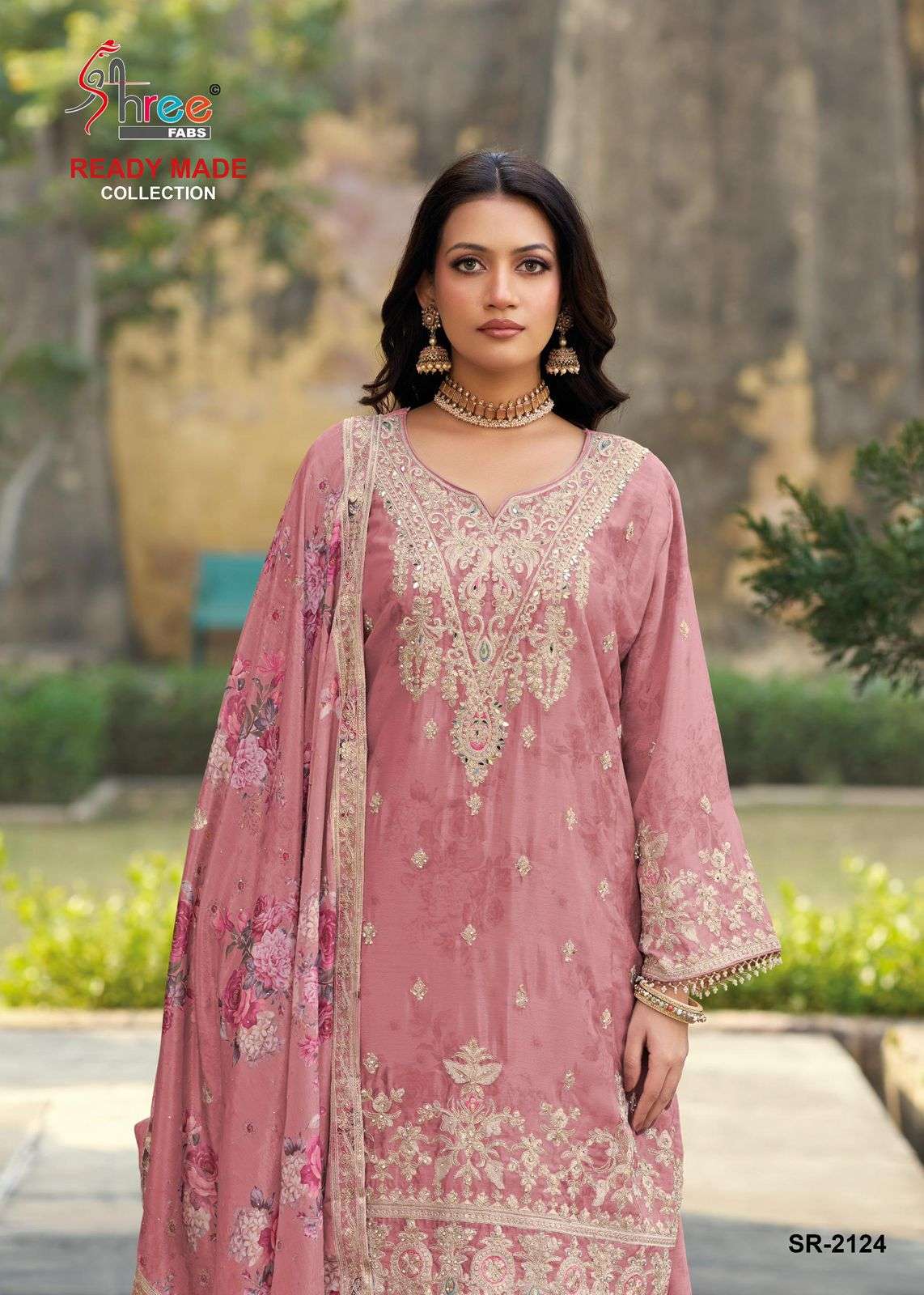 2124 by shree fabs fancy work chinon readymade salwar kameez wholesale price surat
