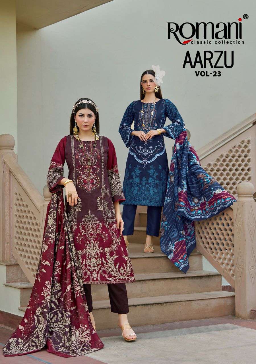 aarzu vol-23 by romani soft cotton with fancy embroidered salwar kameez wholesale price surat