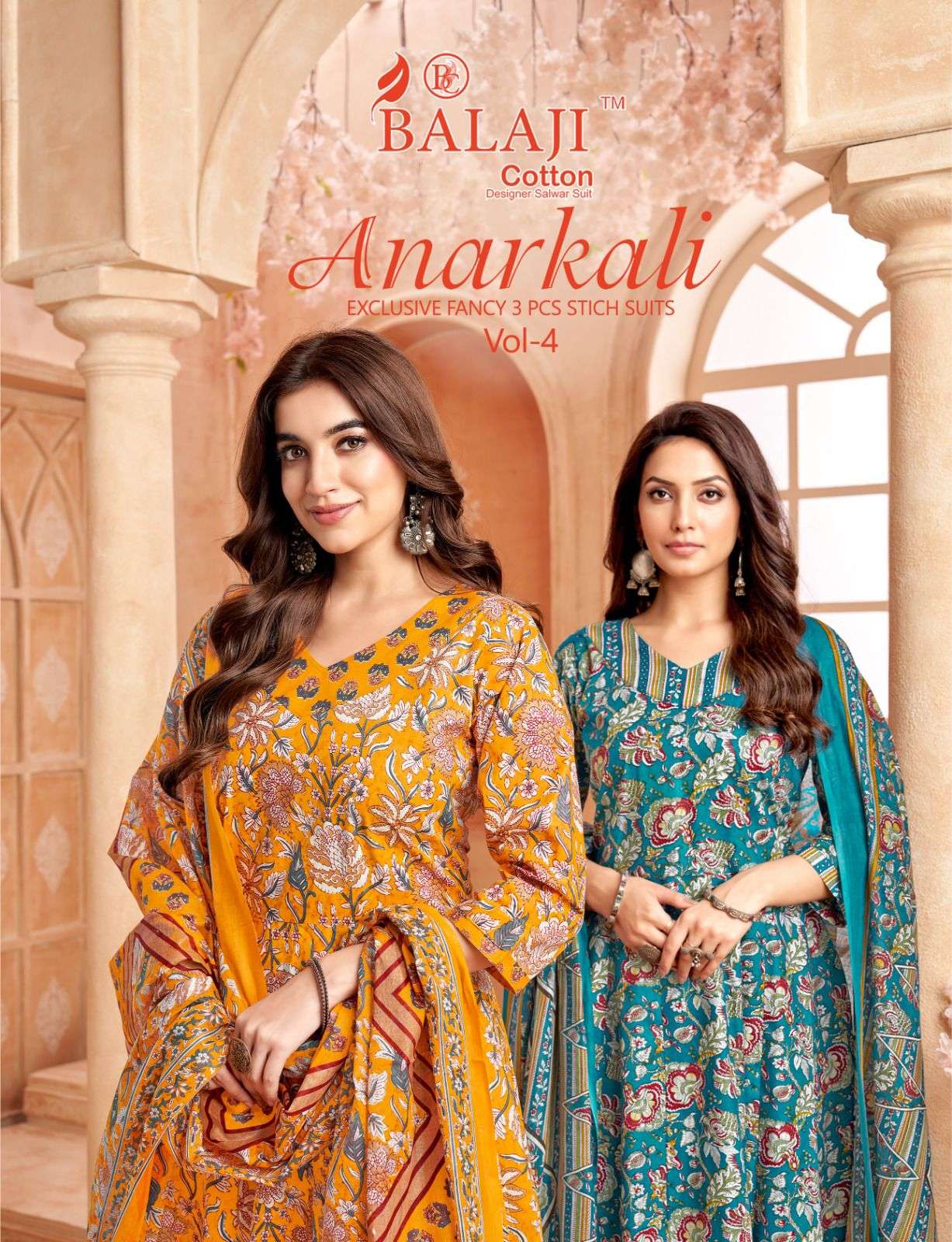 anarkali vol-4 by balaji cotton 4001-4008 series cotton anarkali style readymade salwar kameez wholesale price surat