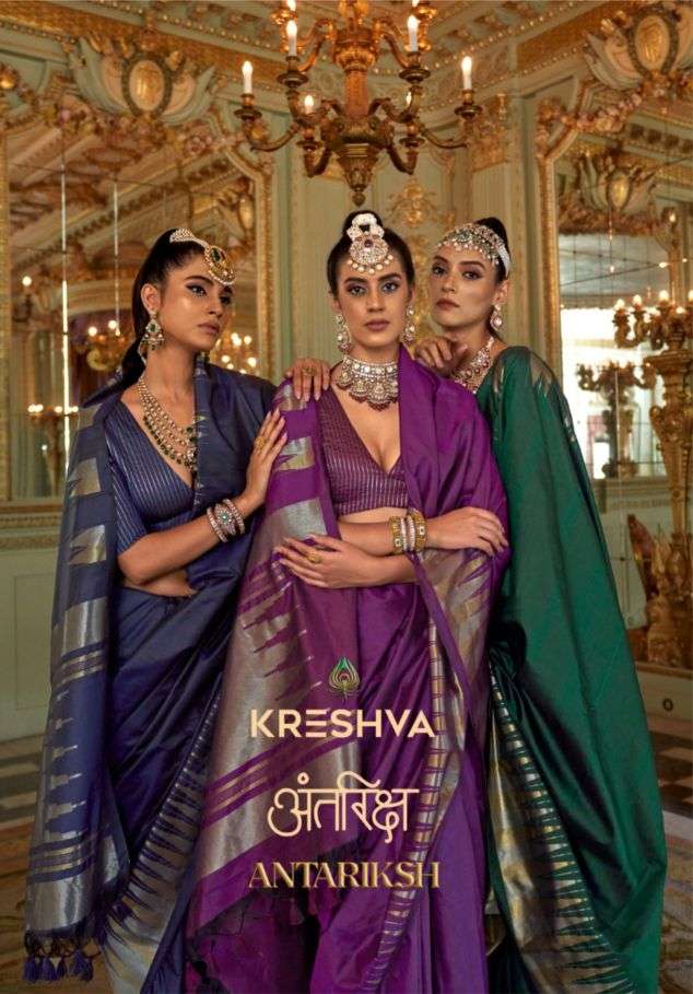antariksh by kreshva 4393-4398 series party wear silk saree wholesale price surat